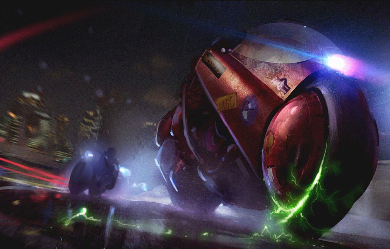 1332x850 Photo Wallpaper Future, Fiction, Race, Building, Chase, Akira Bike