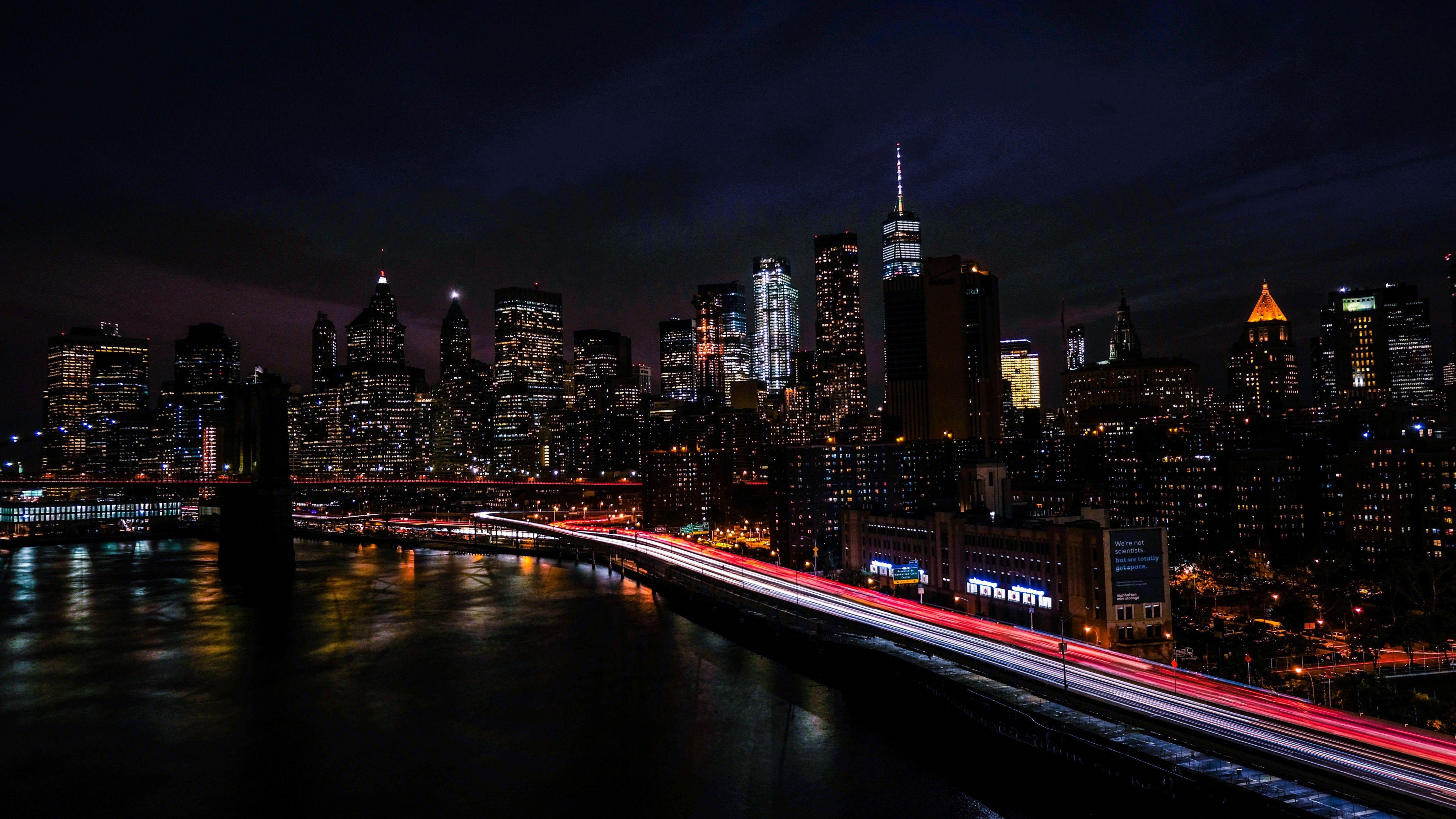 5120x2880 New York City 4K Wallpaper, Night, Cityscape, City lights, Timelapse, Night traffic, 5K, World
