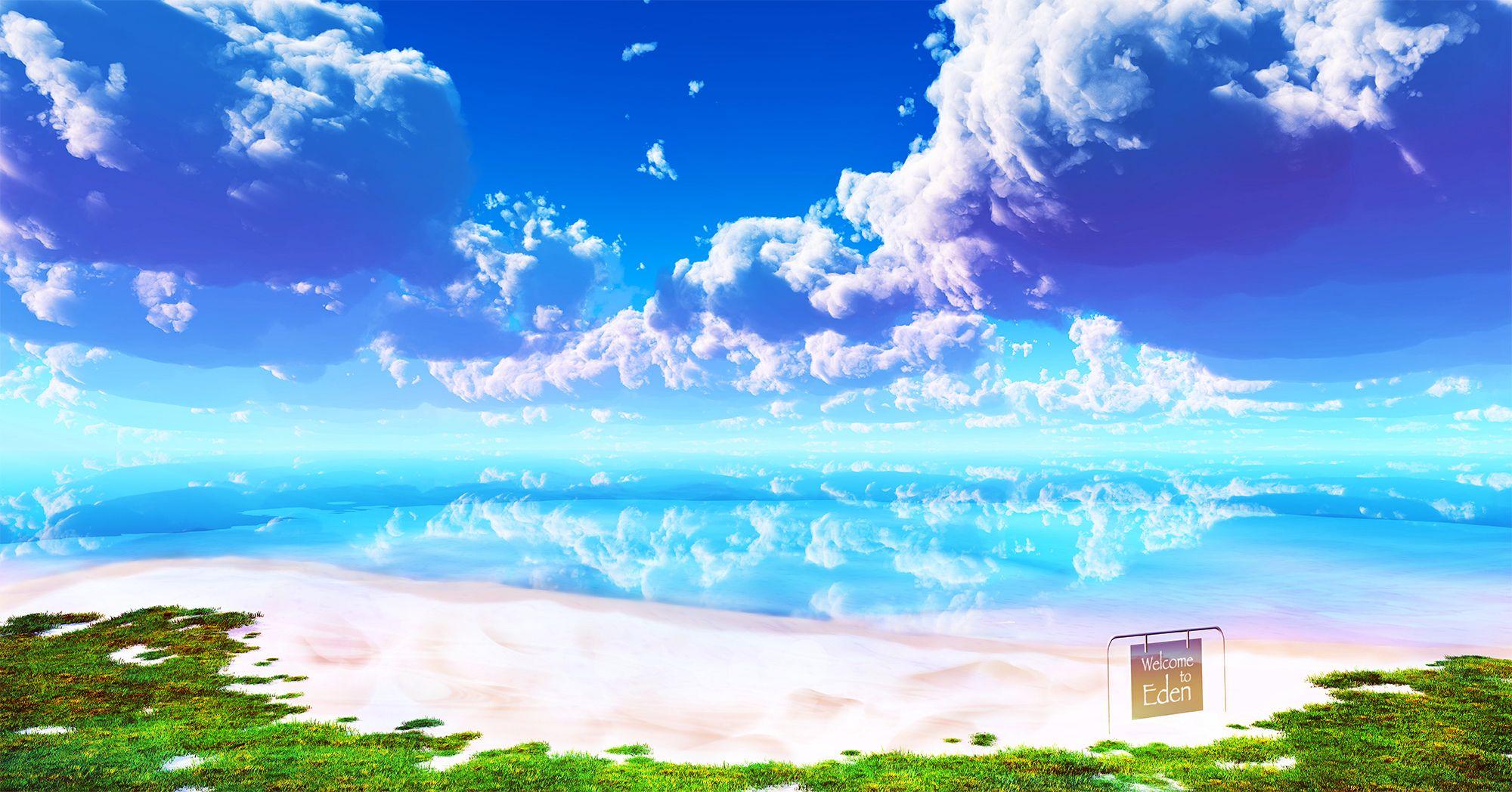 2000x1048 original, Beach, Clouds, Grass, Landscape, Original, Scenic, Sky, Water Wallpaper HD / Desktop and Mobile Background
