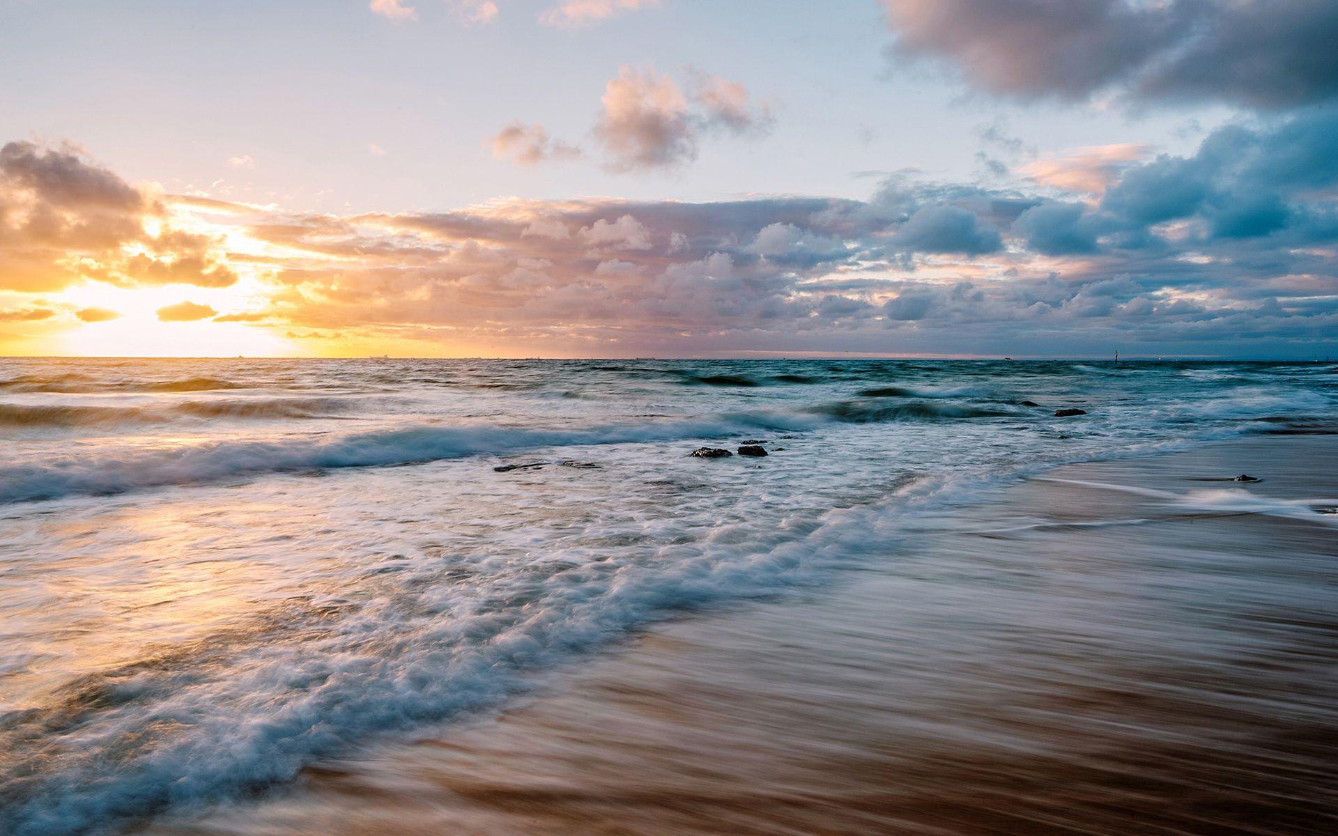 1920x1200 beach, Ocean, Clouds, Sunset, Surf, Waves, Sea Wallpaper HD / Desktop and Mobile Background