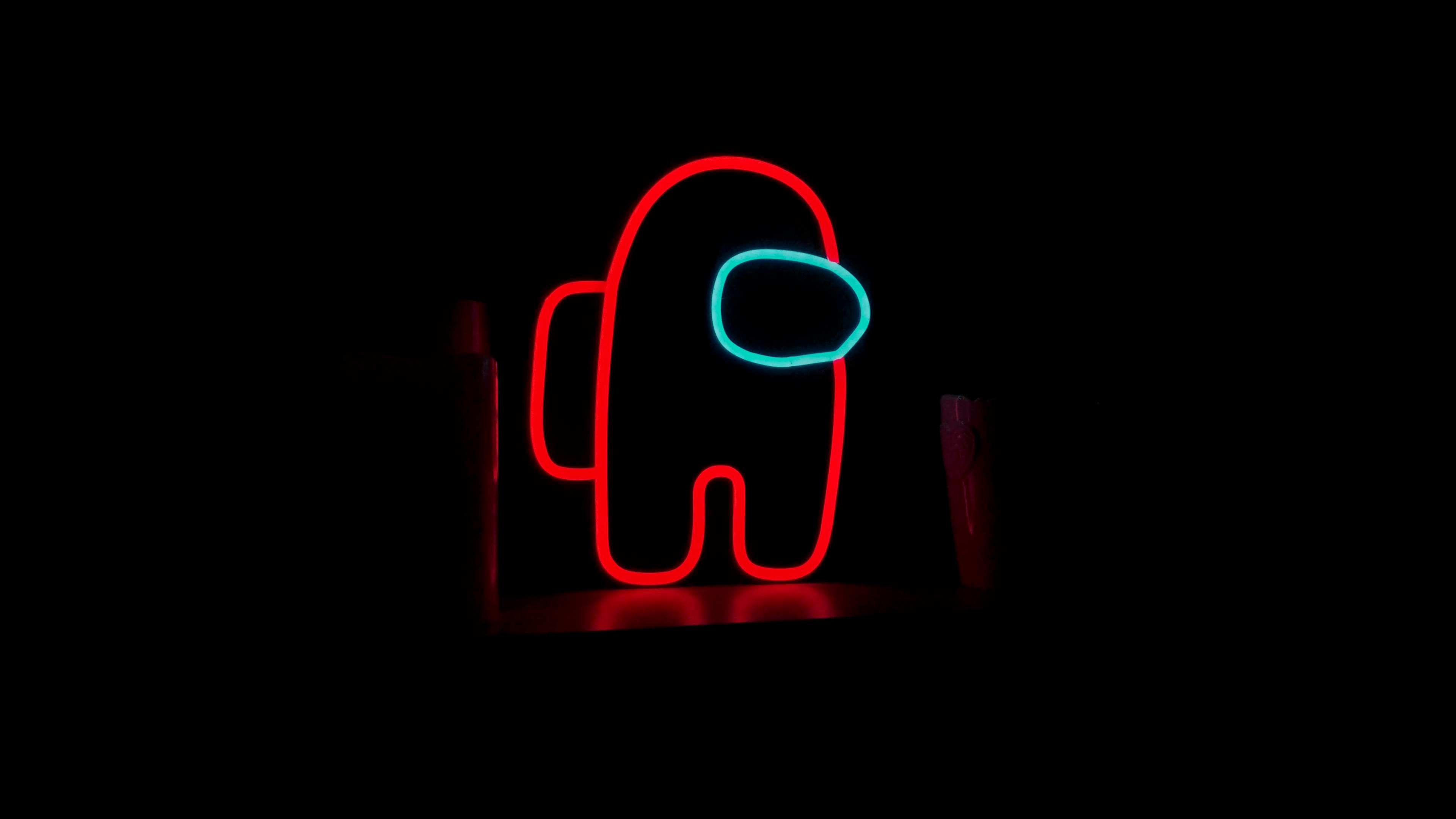 3840x2160 Among Us 4K Wallpaper, Neon, IOS Games, Android Games, PC Games, Black Background, Black Dark