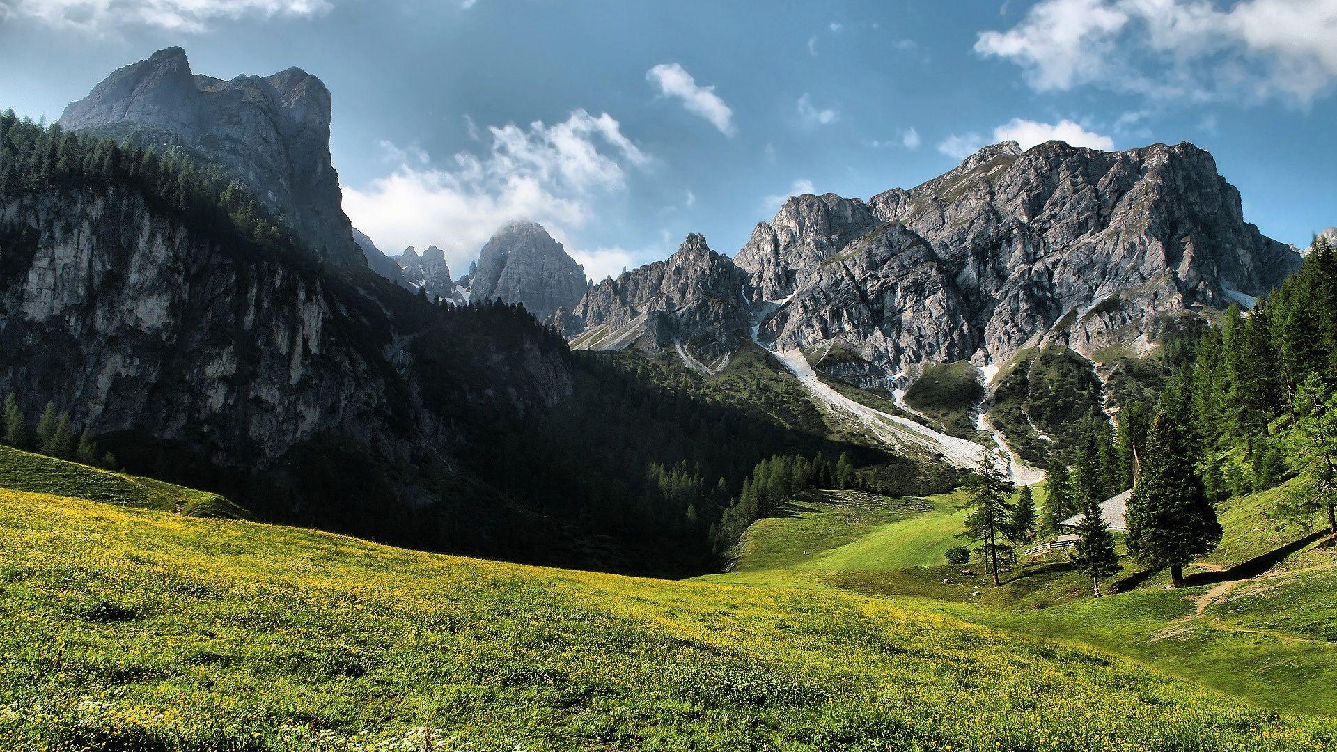 1920x1080 Download Wallpaper 1920x1080 glade, mountains, summer, green