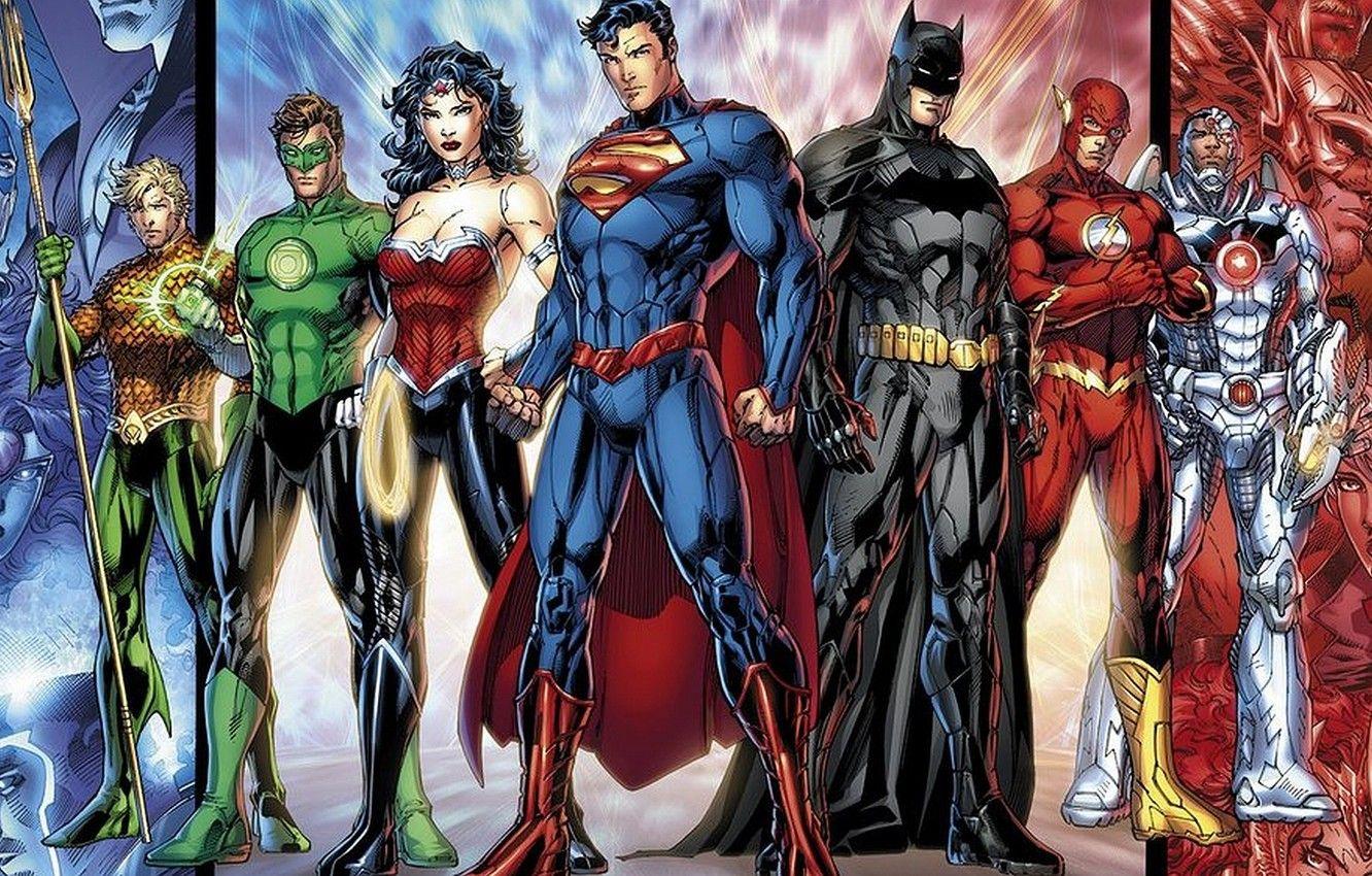 1332x850 Wallpaper Wonder Woman, Batman, Superman, dc comics, Cyborg, Flash, Aquaman, Green lantern, Justice league image for desktop, section фантастика