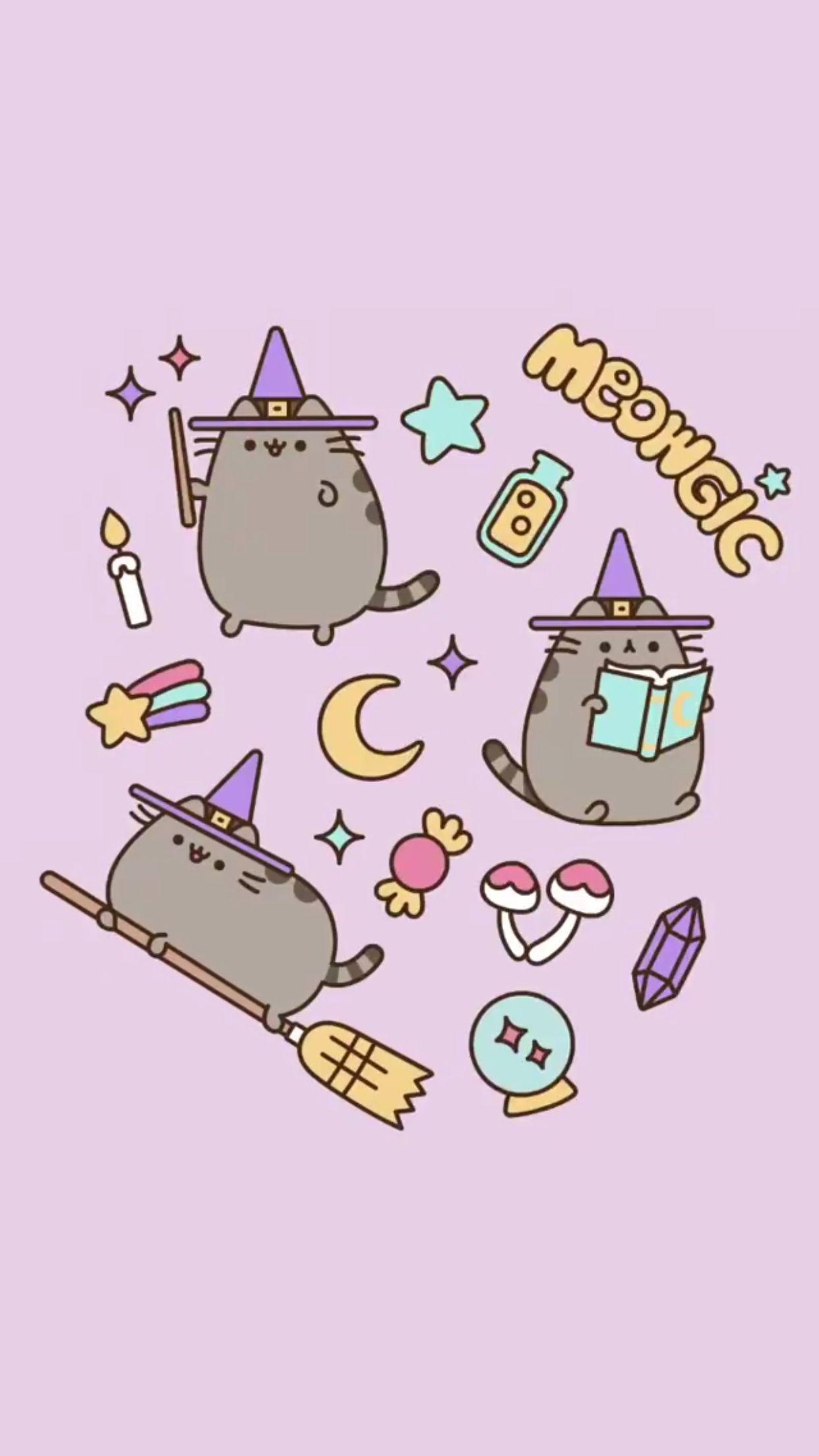 1242x2208 Cute Wallpaper Kawaii Pusheen Pastel Halloween. Witch wallpaper, Pusheen cute, Witchy wallpaper