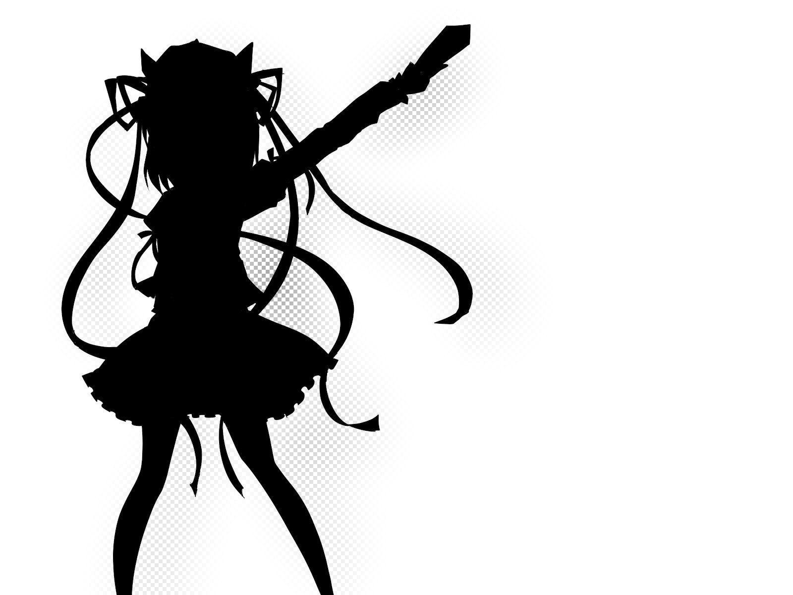 1600x1200 Black and white Touhou black white silhouettes ribbons short hair Bad Apple! hats Shikieiki Yamaxanadu simple background white background wallpaperx1200