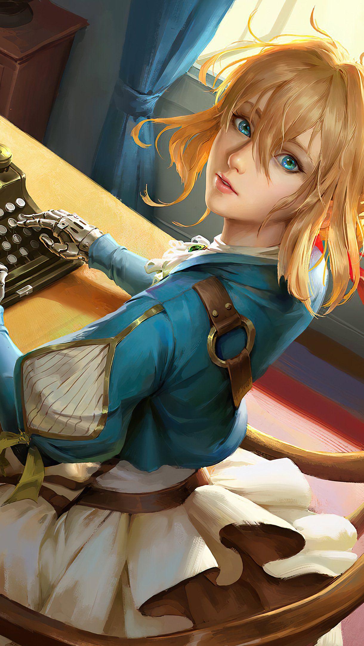 1220x2160 Violet Evergarden with typewriter Anime Wallpaper 4K for iPhone and Mobile Phone
