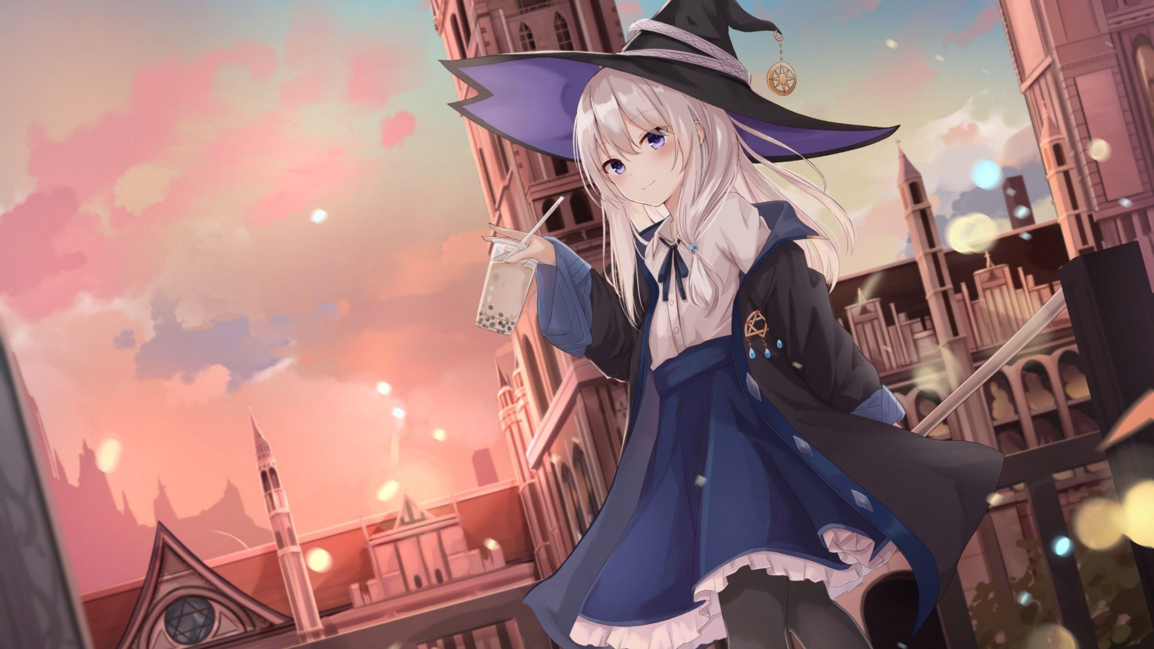 3840x2160 Download 3840x2160 Elaina, Majo No Tabitabi, Witch Hat, White Hair, Purple Eyes Wallpaper for UHD TV