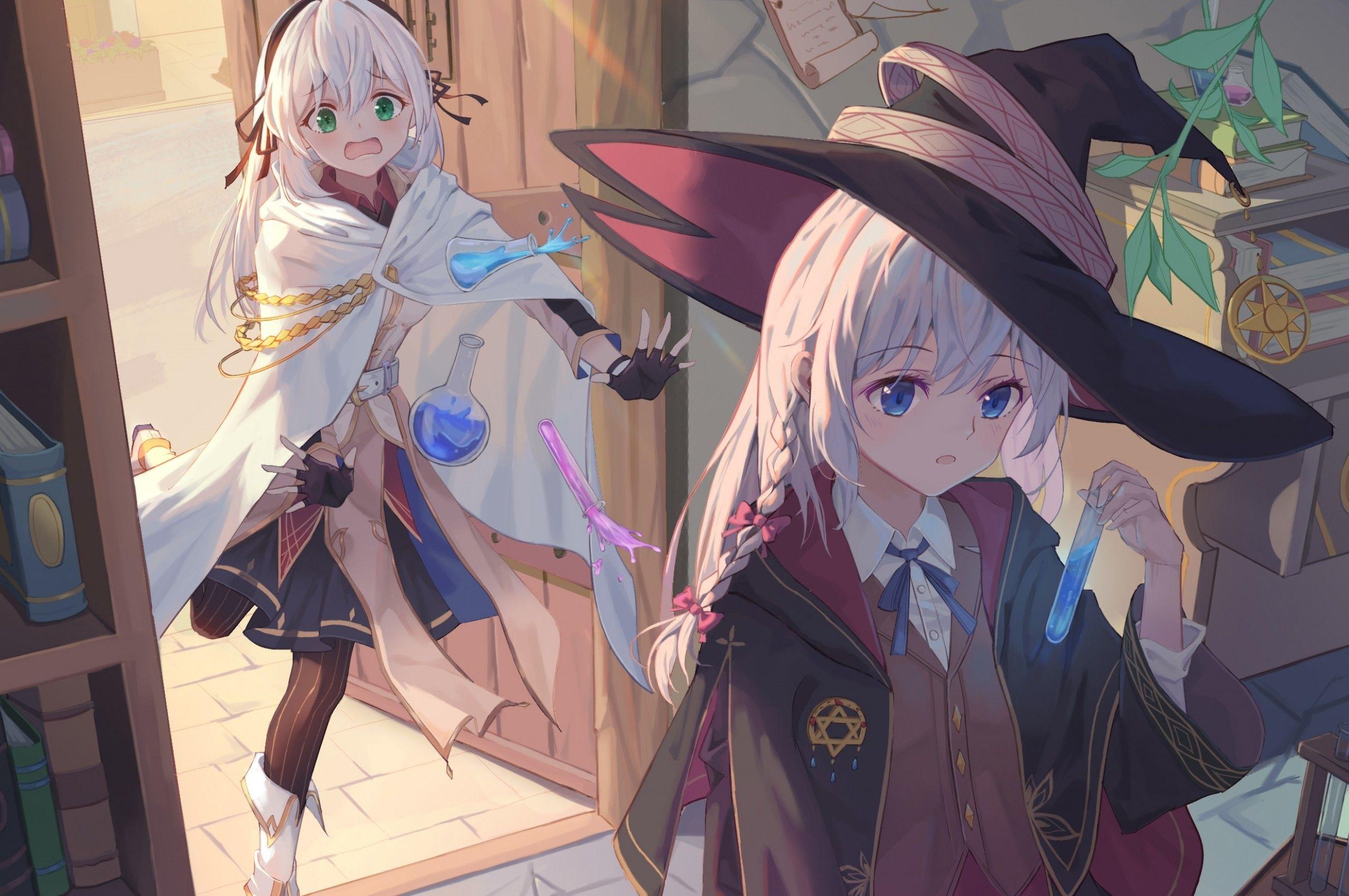 2560x1700 Download 2560x1700 Elaina, Majo No Tabitabi, Witch, Room, Cape, Blue Roses, Green Eyes, Clumsy Wallpaper for Chromebook Pixel