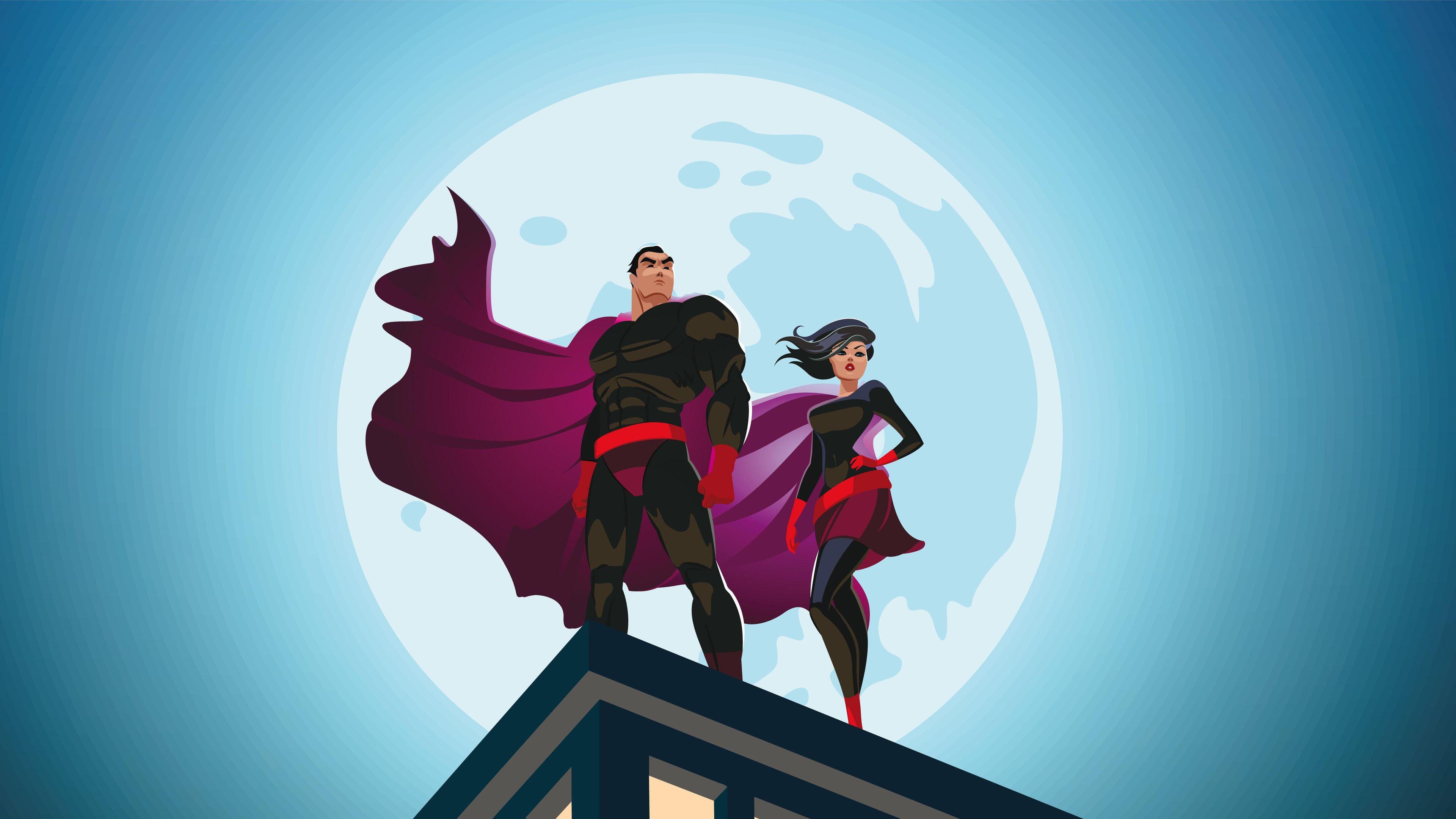 3840x2160 Wallpaper 4k Superhero Couple 4k Wallpaper, Artist Wallpaper, Artwork Wallpaper, Digital Art Wallpaper, Hd Wallpaper, Minimalism Wallpaper, Minimalist Wallpaper, Superheroes Wallpaper