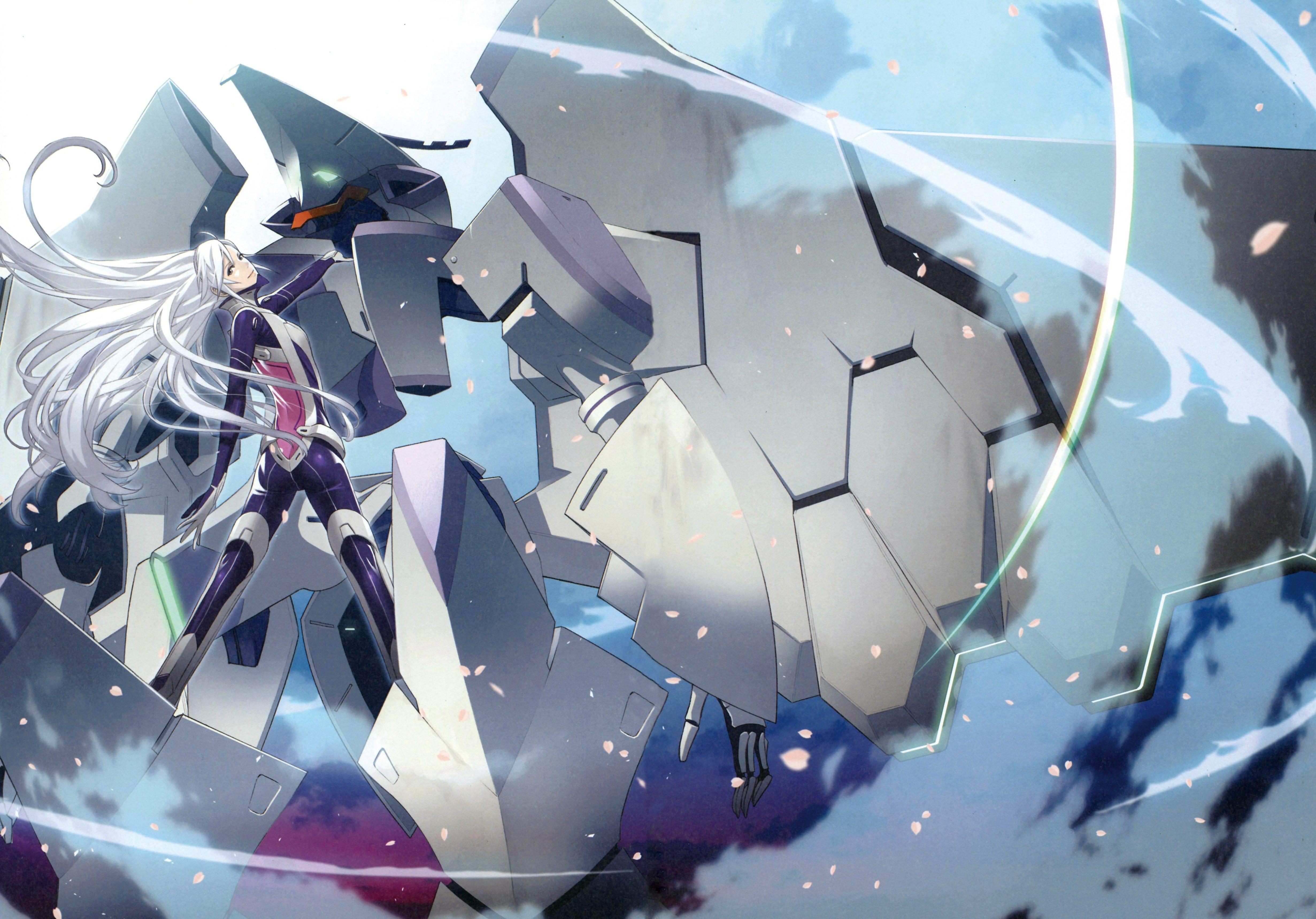4922x3437 Mecha, long hair, white hair, anime girls, Kozaki Yusuke wallpaper