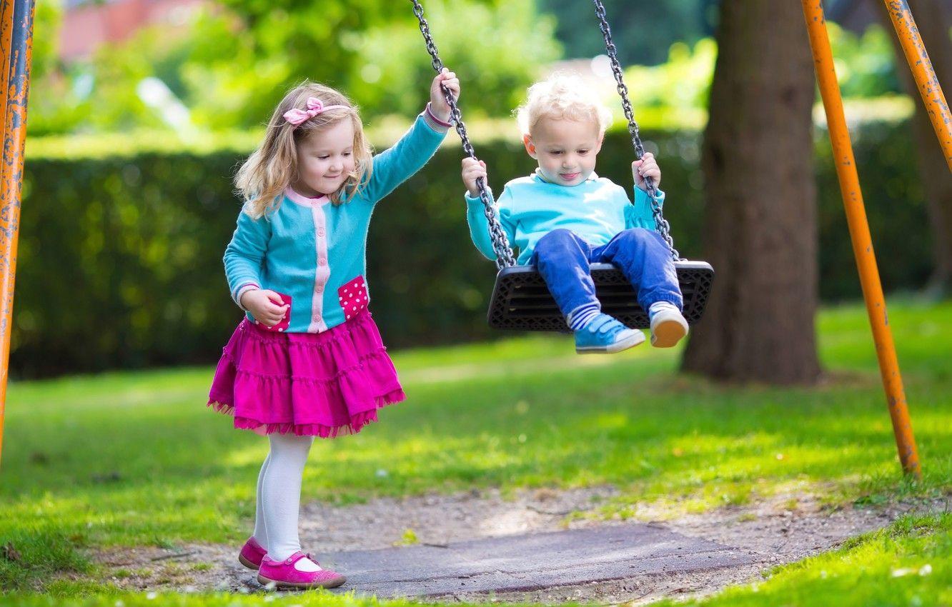 1332x850 Wallpaper children, swing, boy, girl, girls, child, Little, Boys image for desktop, section настроения