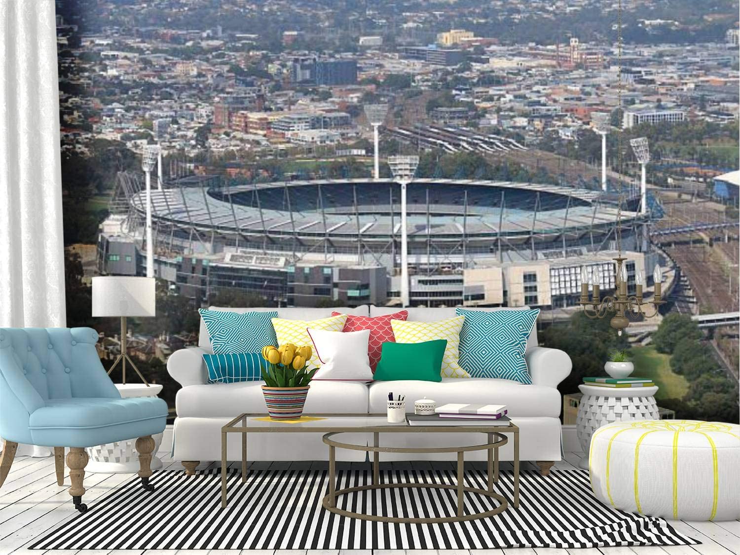 1500x1125 Wall Mural melbourne cityscape and melbourne cricket ground australia football Peel and Stick Wallpaper Self Adhesive Wallpaper Large Wall Sticker Removable Vinyl Film Roll Shelf Paper Home Decor: Home & Kitchen