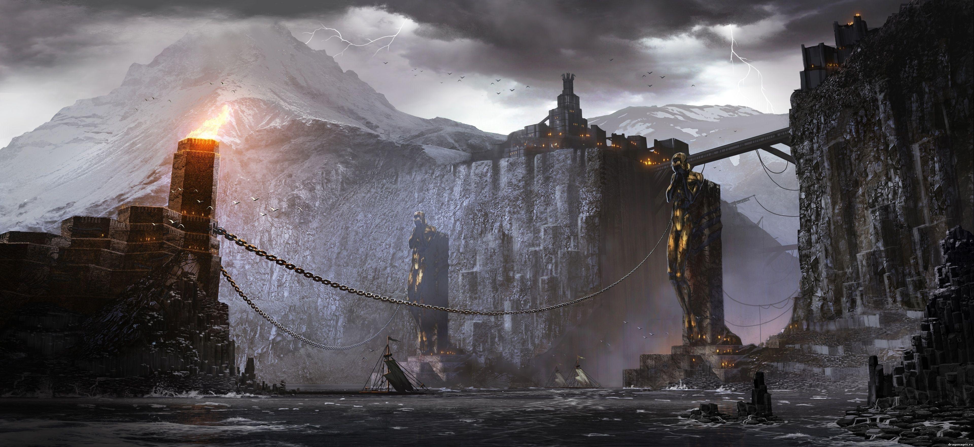 3840x1762 Gothic Fantasy Art. Wallpaper - gothic, fantasy art, Dragon Age, Dragon Age Dragon. Dragon age wallpaper, Dragon age, Kirkwall