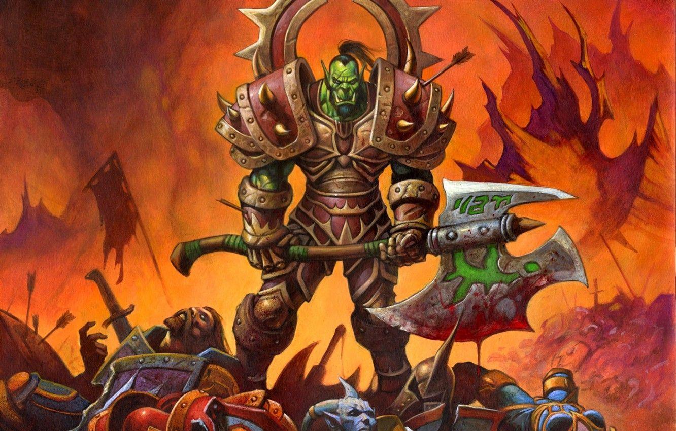 1332x850 Wallpaper weapons, war, victory, blood, warrior, body, armor, Orc, wow, Horde, world of warcraft, warrior, ork, dead, Horde, murder image for desktop, section игры