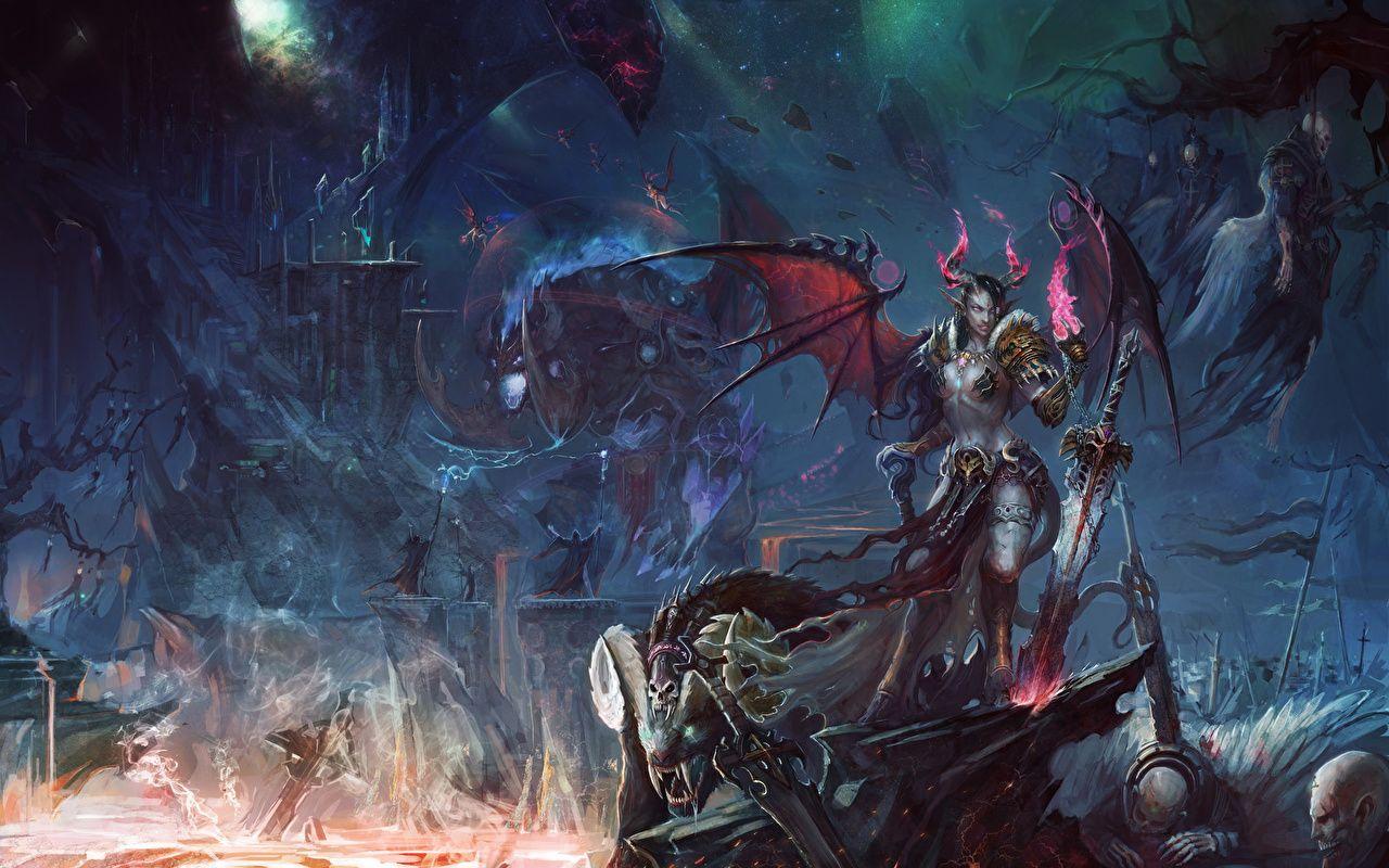 1280x800 Desktop Wallpaper World of WarCraft Swords Demons Warriors Fantasy