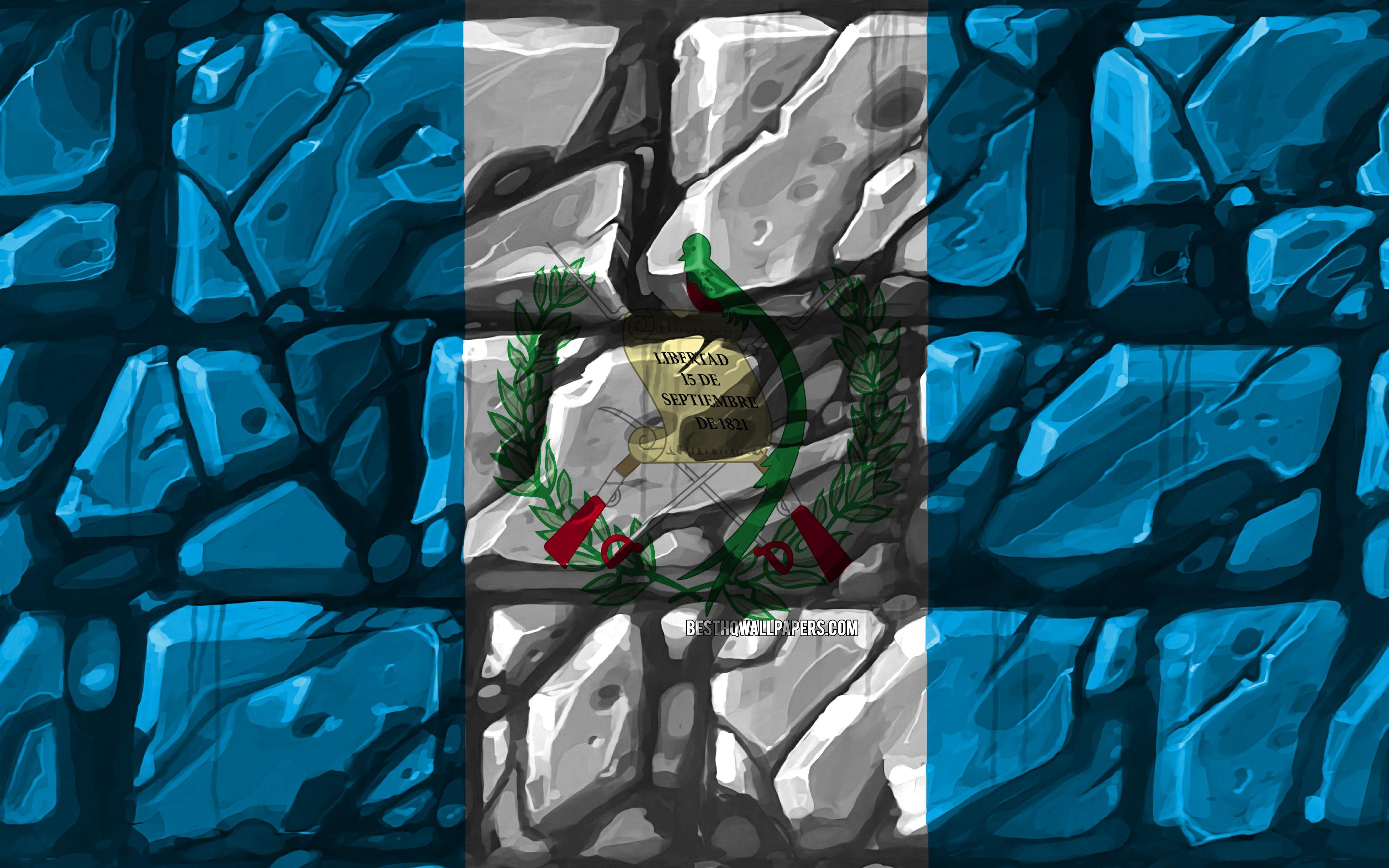 3840x2400 Download wallpaper Guatemalan flag, brickwall, 4k, North American countries, national symbols, Flag of Guatemala, creative, Guatemala, North America, Guatemala 3D flag for desktop with resolution 3840x2400. High Quality HD picture wallpaper