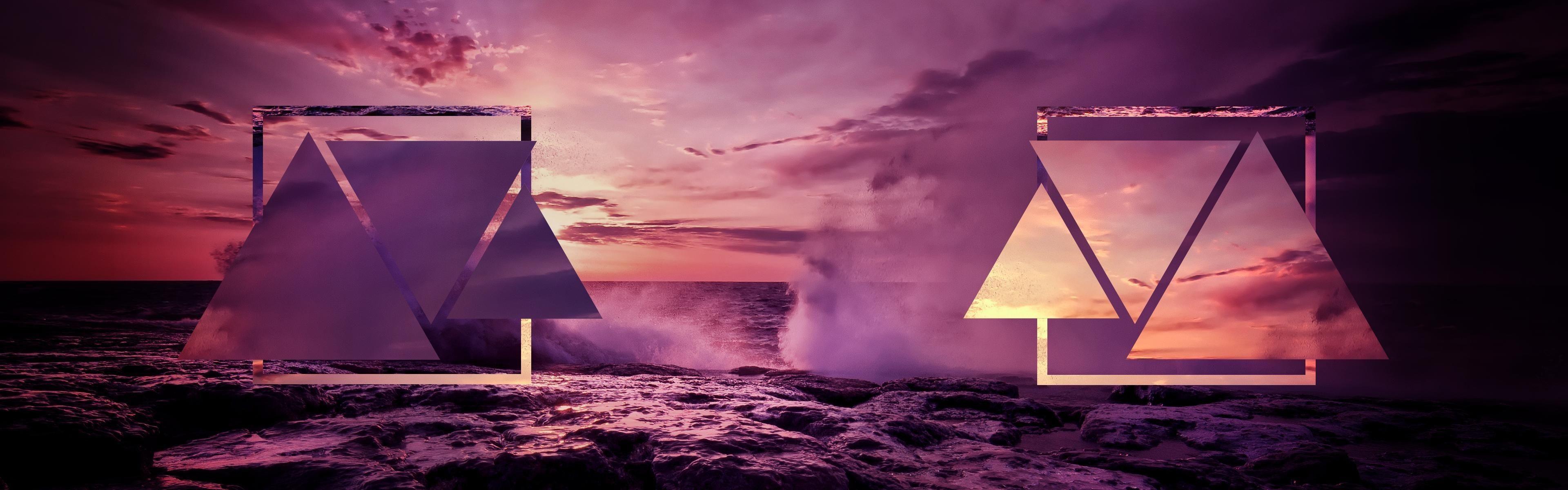 3840x1200 Jurassic Pond Dinosaurs Dual Wallpaper Elegant Cool Monitor Wallpaper Pink