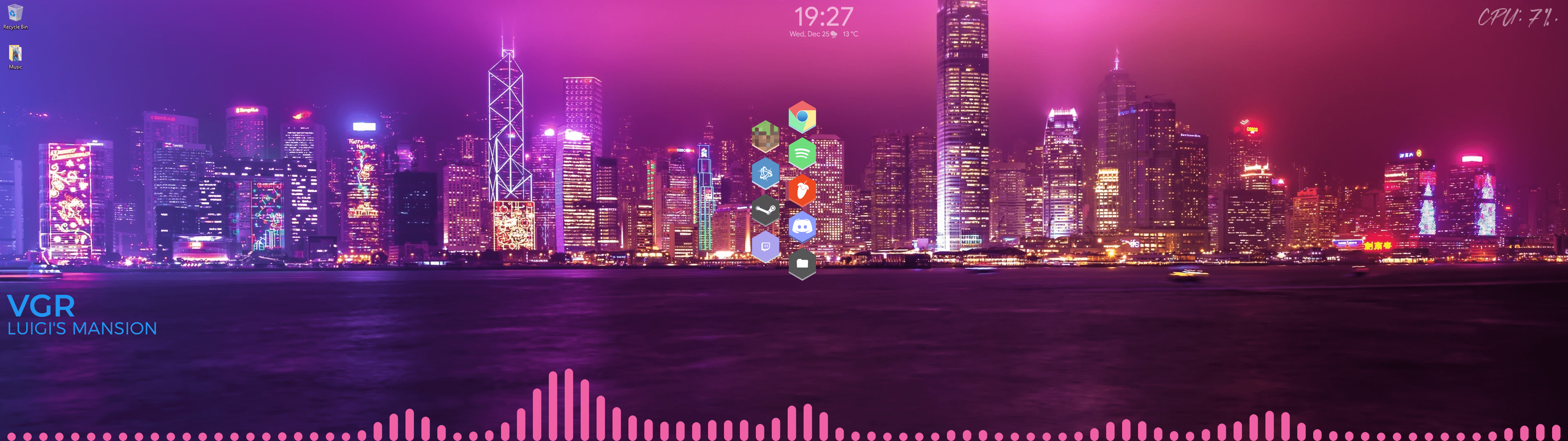 3840x1080 My Pink Blue Aesthetic Dual Monitor Setup. Added Some Extra Icons To Honeycomb And It Took A Hot Minute To Set Up But I Like It :3: Rainmeter