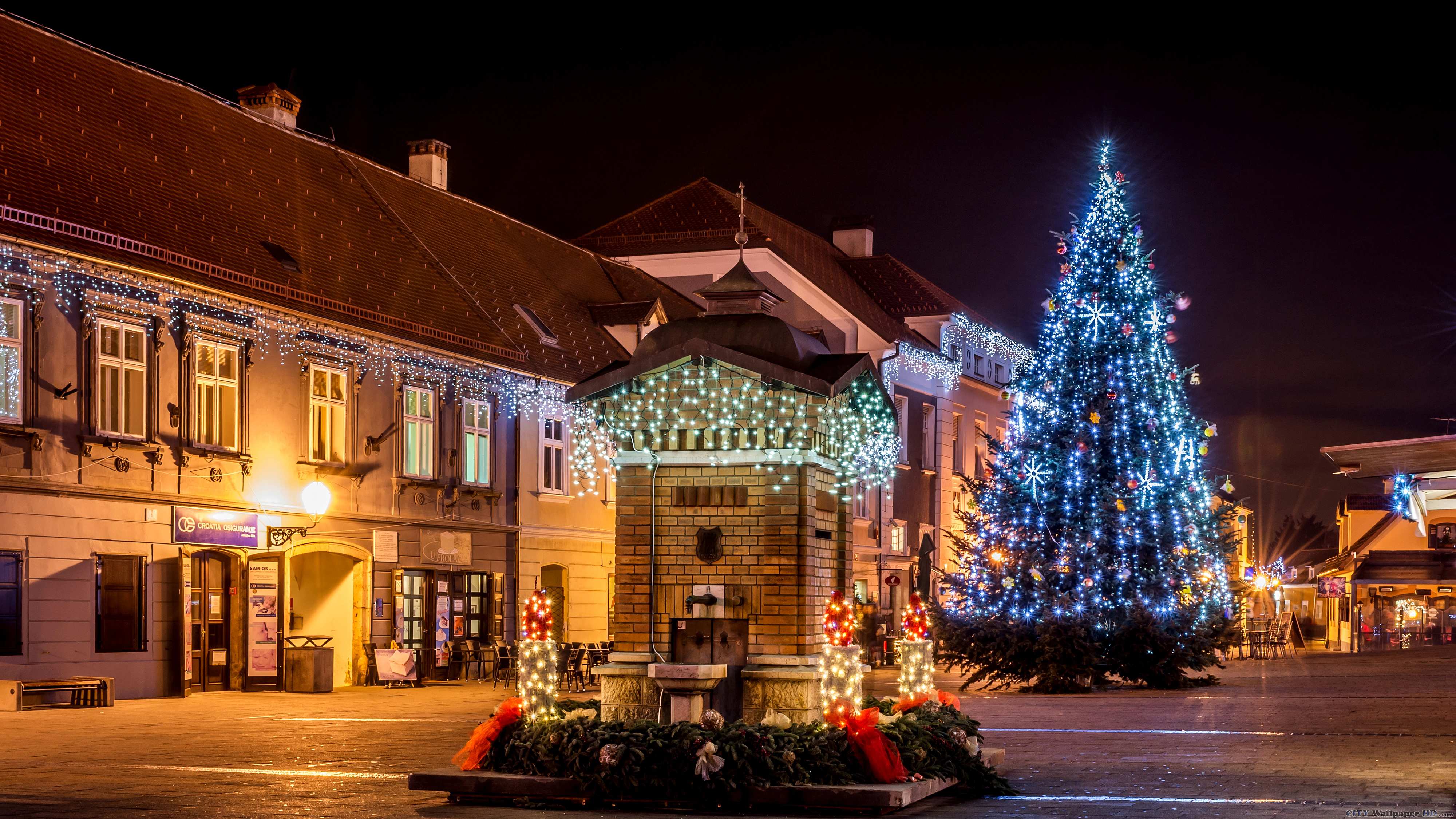 4000x2250 Christmas in Croatia HD wallpaper. Picture of cities for the phone. Zagreb, Croatia, night