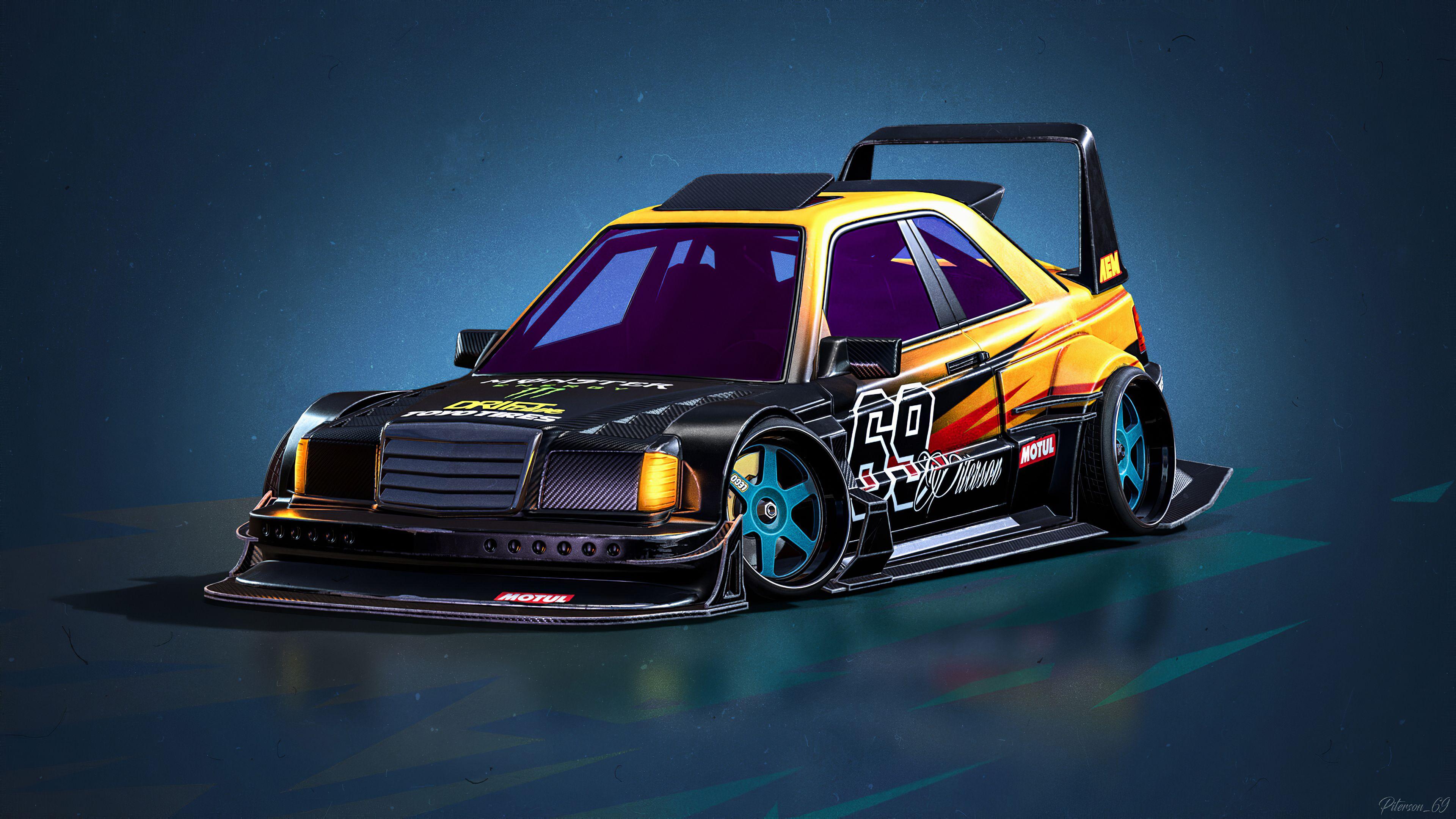 3840x2160 Mercedes Benz E190 Evolution II 1990 Cartoon Cars, HD Artist, 4k Wallpaper, Image, Background, Photo and Picture