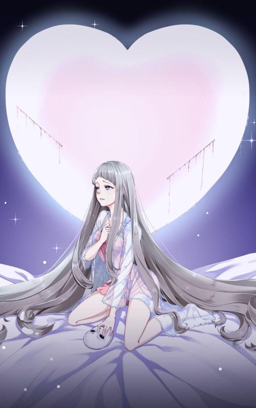 840x1336 Download 840x1336 wallpaper anime, girl, moon, crying, long hair, iphone iphone 5s, iphone 5c, ipod touch, 840x1336 HD image, background, 2681