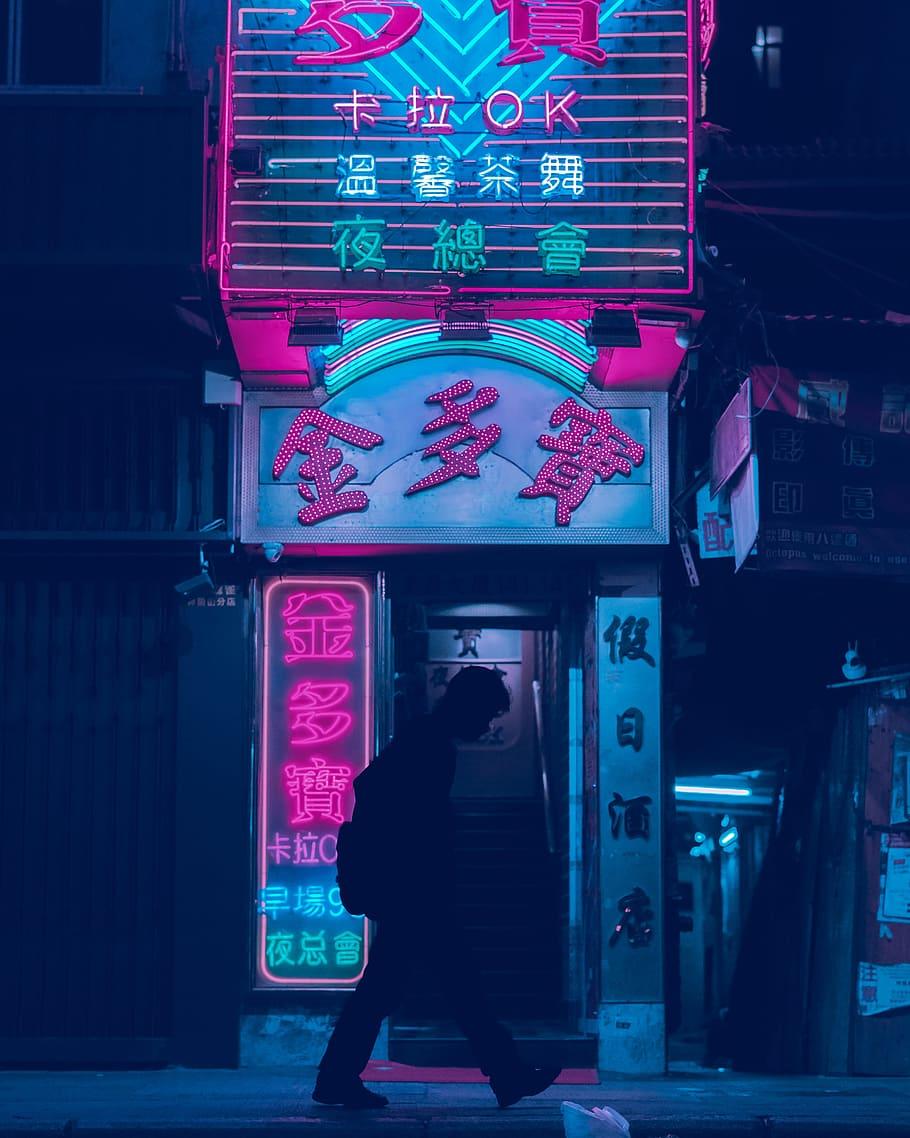 910x1138 Neon Silhouette, Street, Vaporwave Aesthetic, Night, Anime Aesthetic Background HD Wallpaper