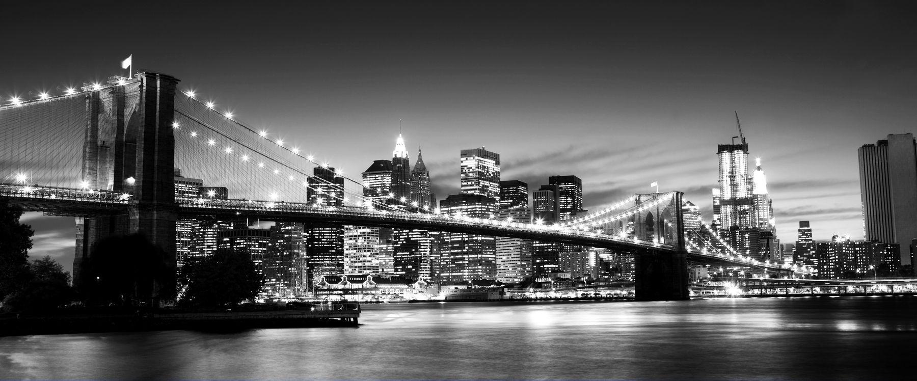 1800x748 Buy Brooklyn Bridge black and white wallpaper shipping at Happywall.co.uk