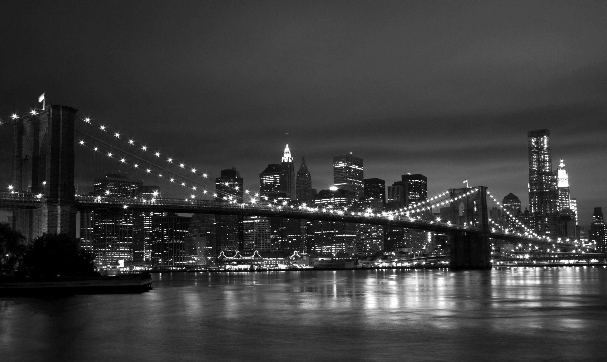 2551x1521 Brooklyn Bridge at Night Black and White