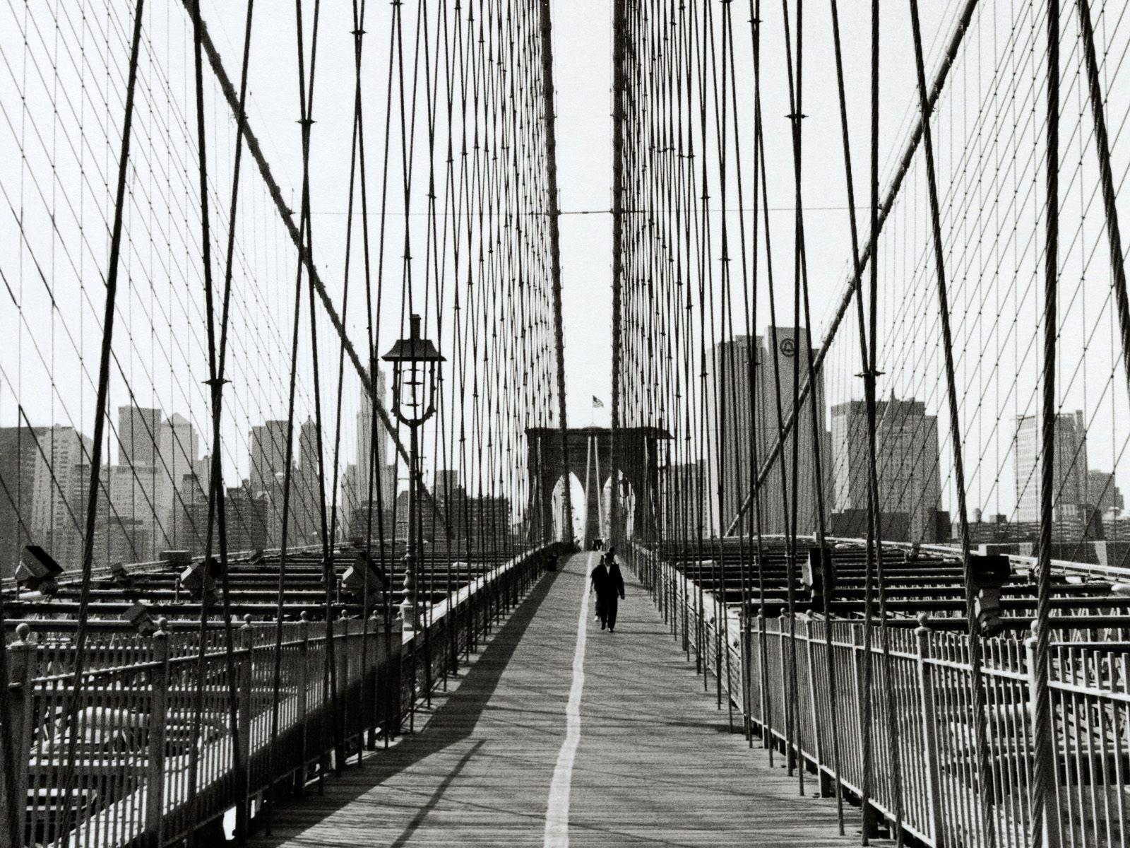1600x1200 suspension bridge, monochrome, grayscale, Manhattan, Brooklyn Bridge, bridges wallpaper