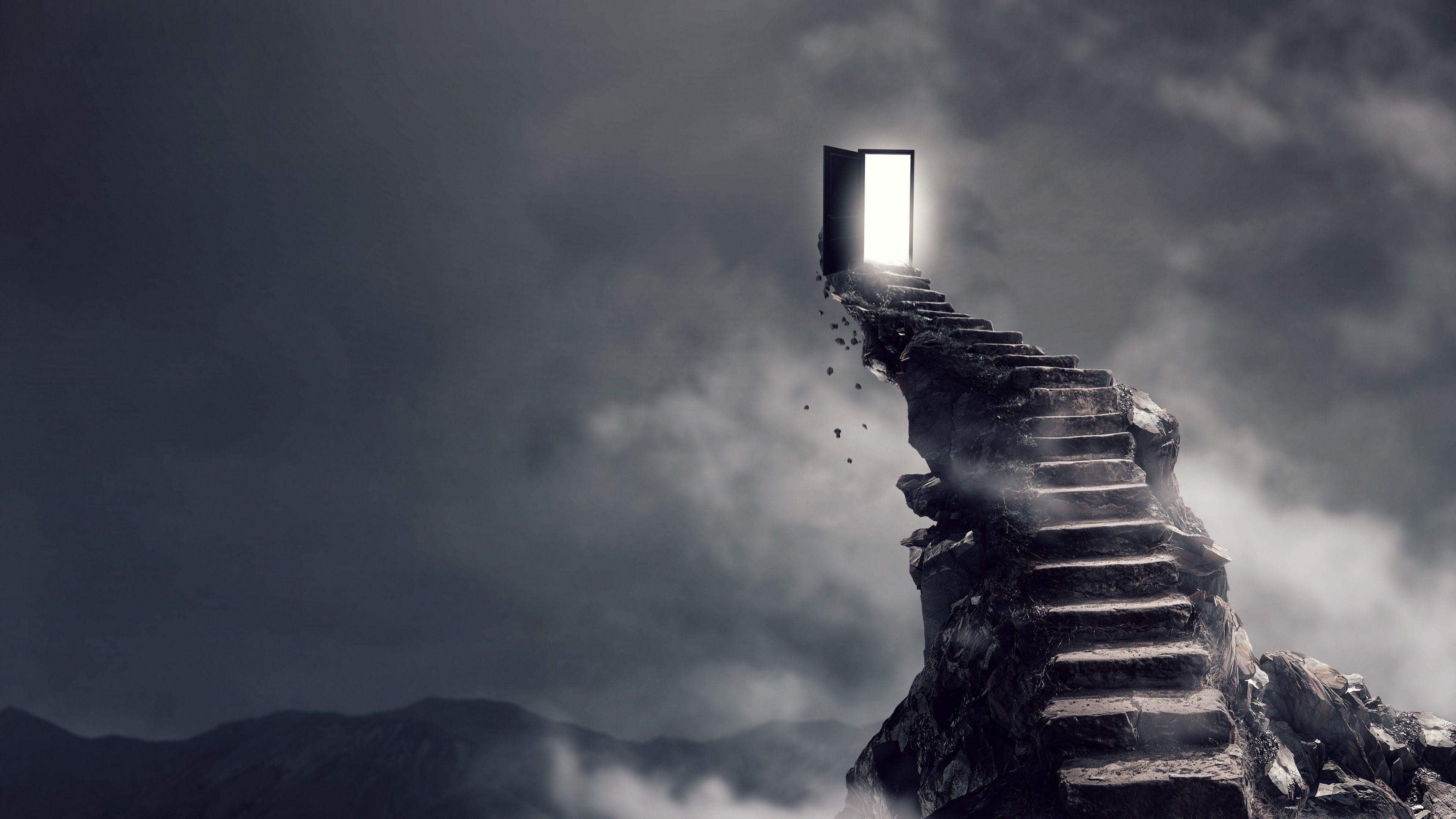 3840x2160 Wallpaper Stairs, surrealism, dark, 4K, Art