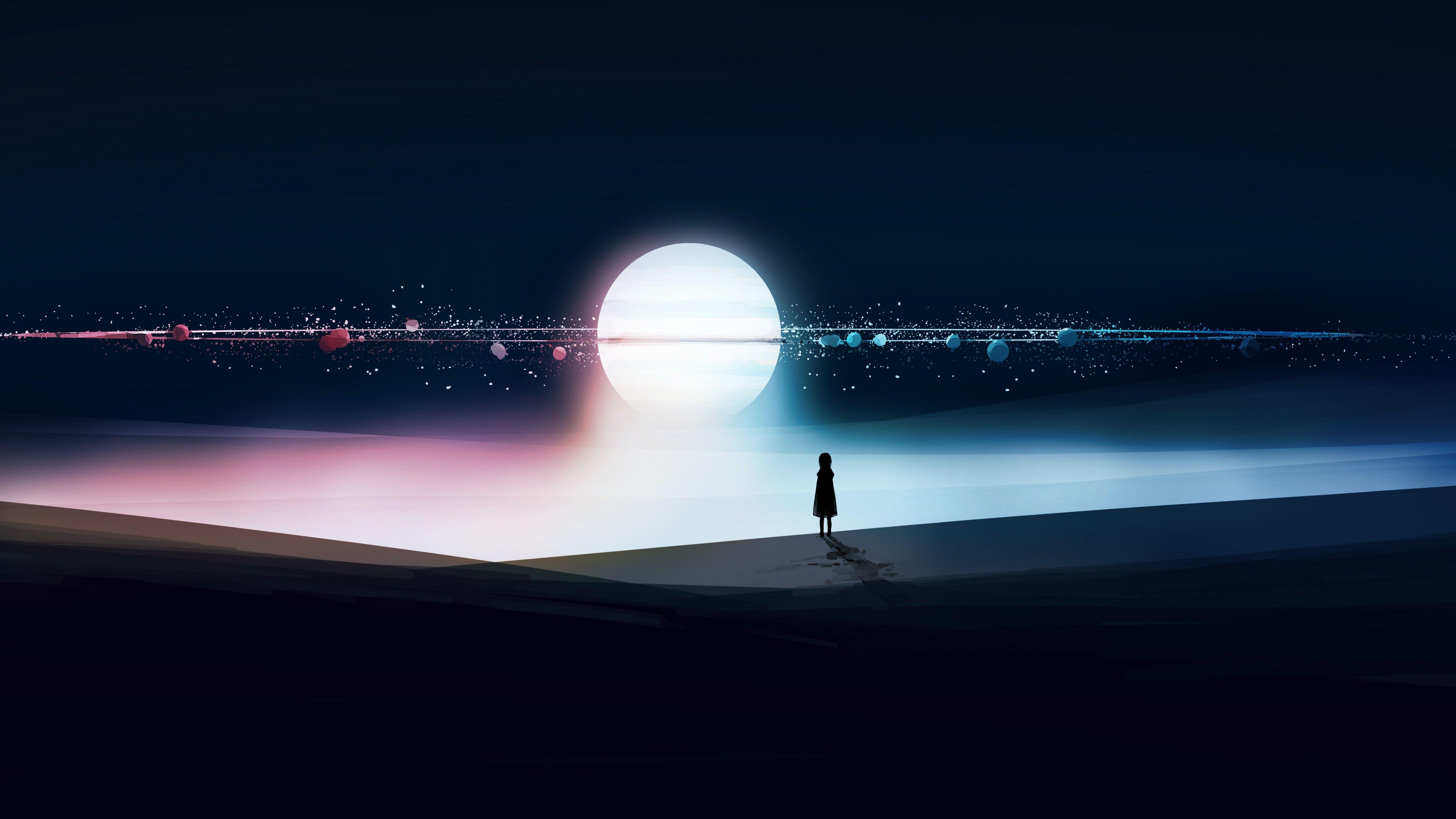 5120x2880 Surreal 4K Wallpaper, Alone, Silhouette, Orbit, Dream, Dark background, 5K, 8K, Fantasy