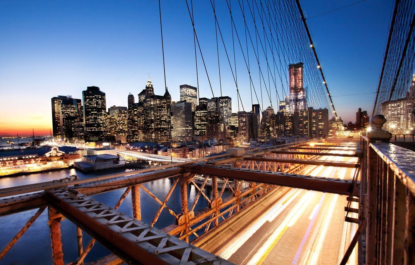 1332x850 Wallpaper sunset, new York, sunset, new york, usa, nyc, Brooklyn Bridge, Financial District image for desktop, section город