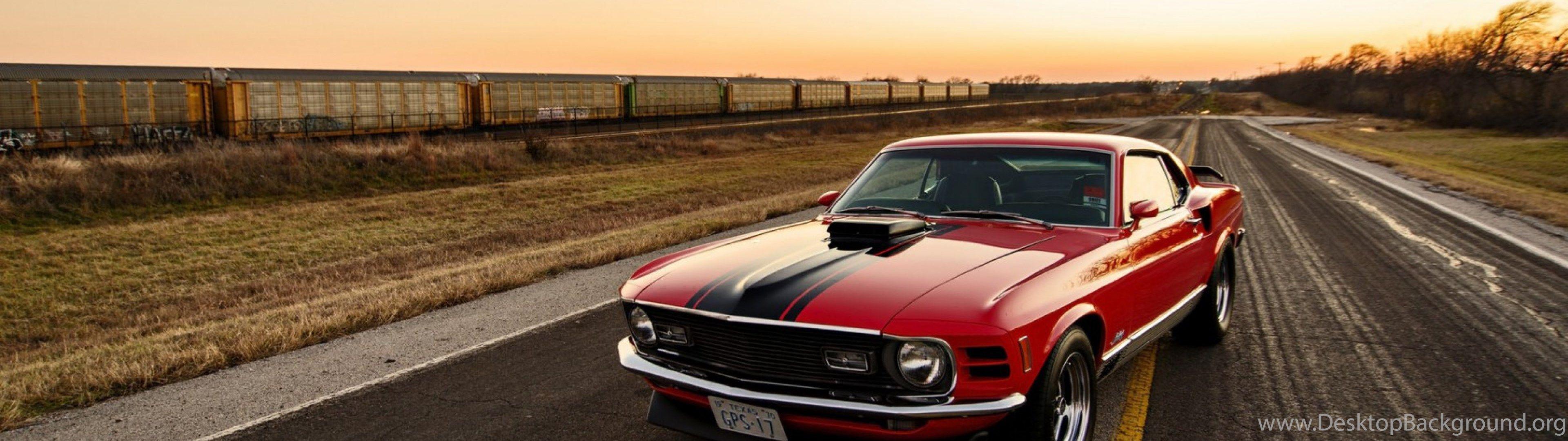 3840x1080 Download Wallpaper 3840x2160 Ford, Mustang, Red, Side View. Desktop Background