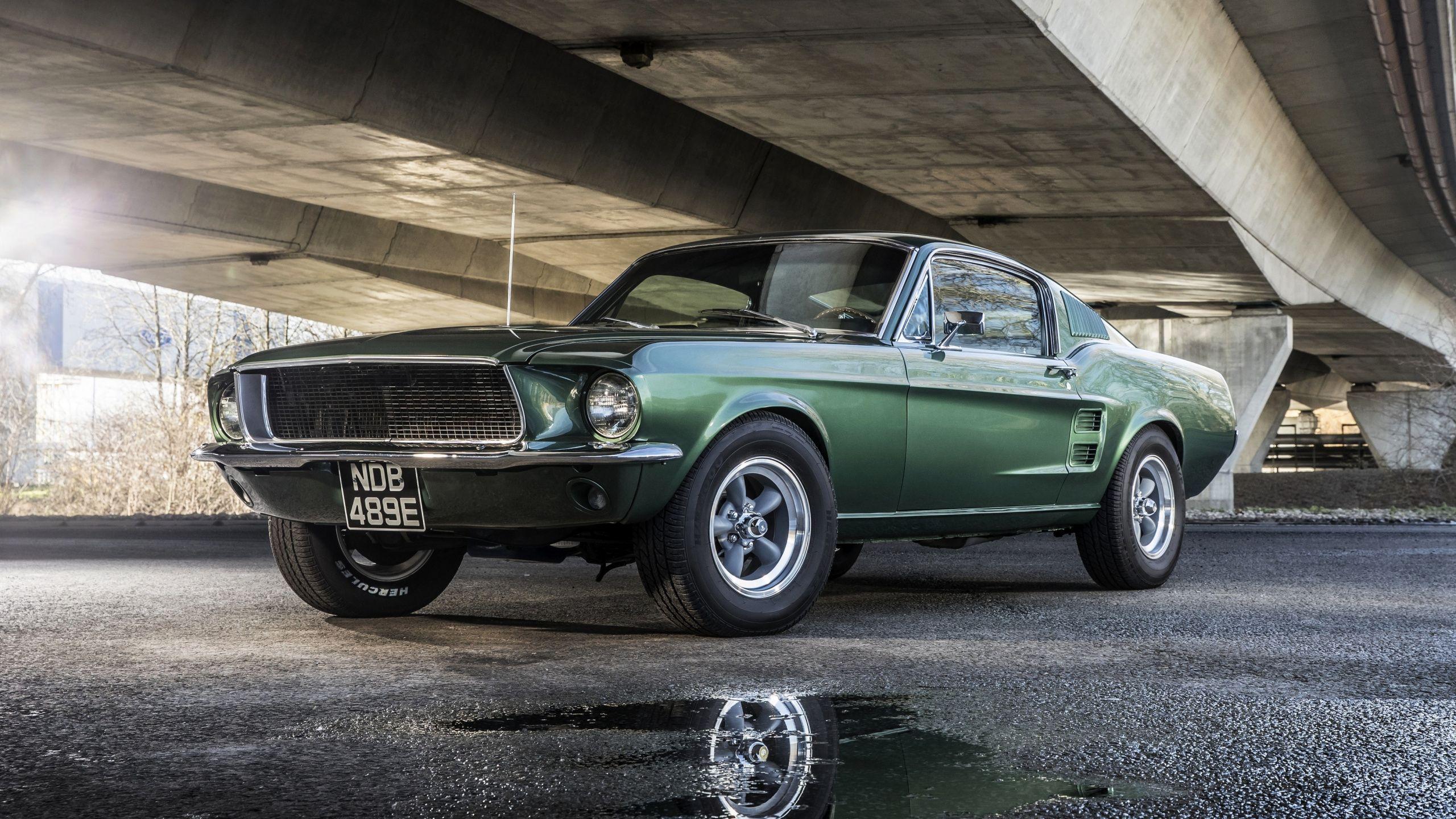 2560x1440 Download Ford Mustang Bullitt, green, muscle car, parked under bridge wallpaper, 2560x Dual Wide, Widescreen 16: Widescreen