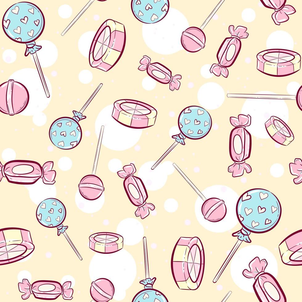980x980 Kawaii pink seamless pattern with candies. Repetitive sweet background with peppermint, hard candies and lollipops. Pastel wallpaper for kids and babies