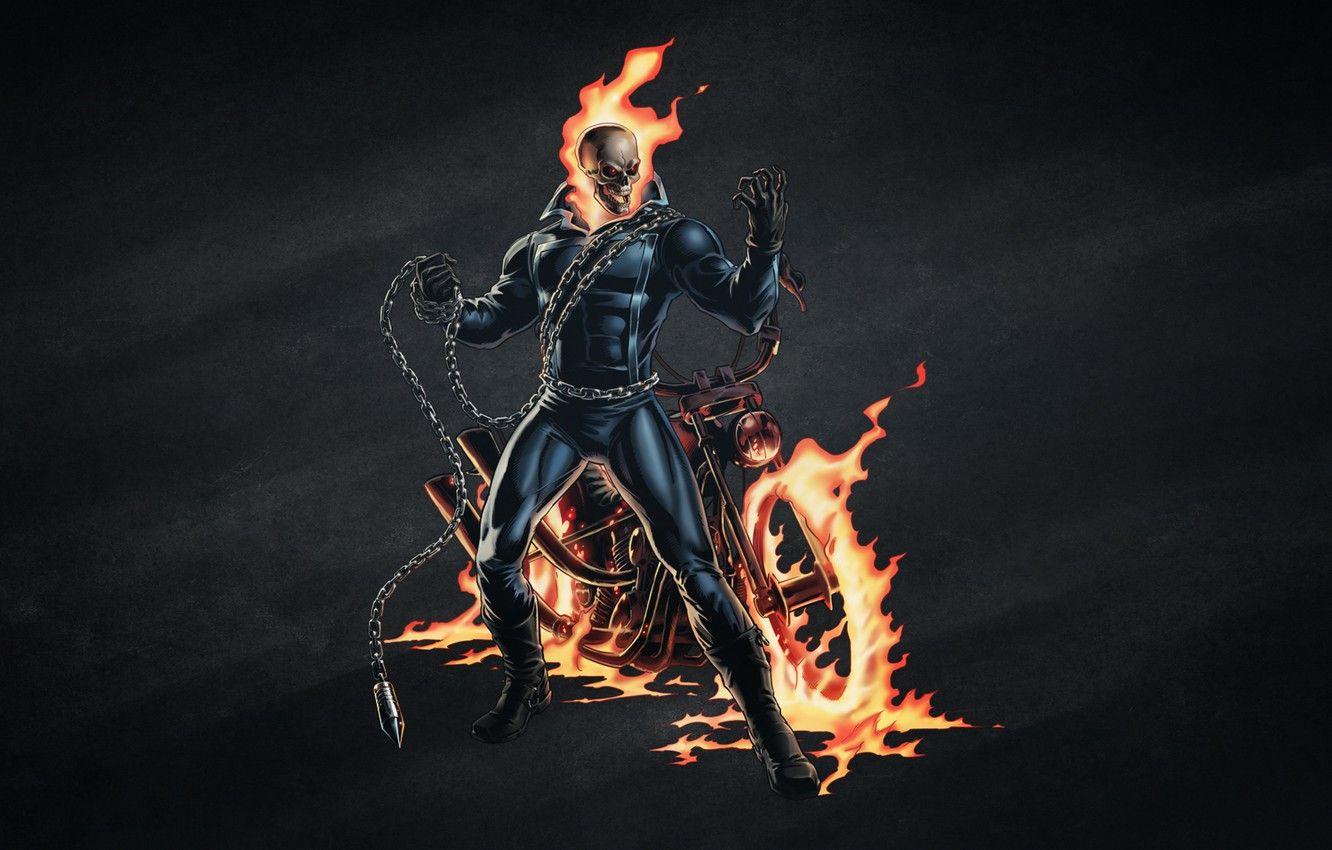 1332x850 Wallpaper the dark background, fire, skull, chain, skeleton, motorcycle, Ghost Rider, Ghost rider, bike image for desktop, section фантастика