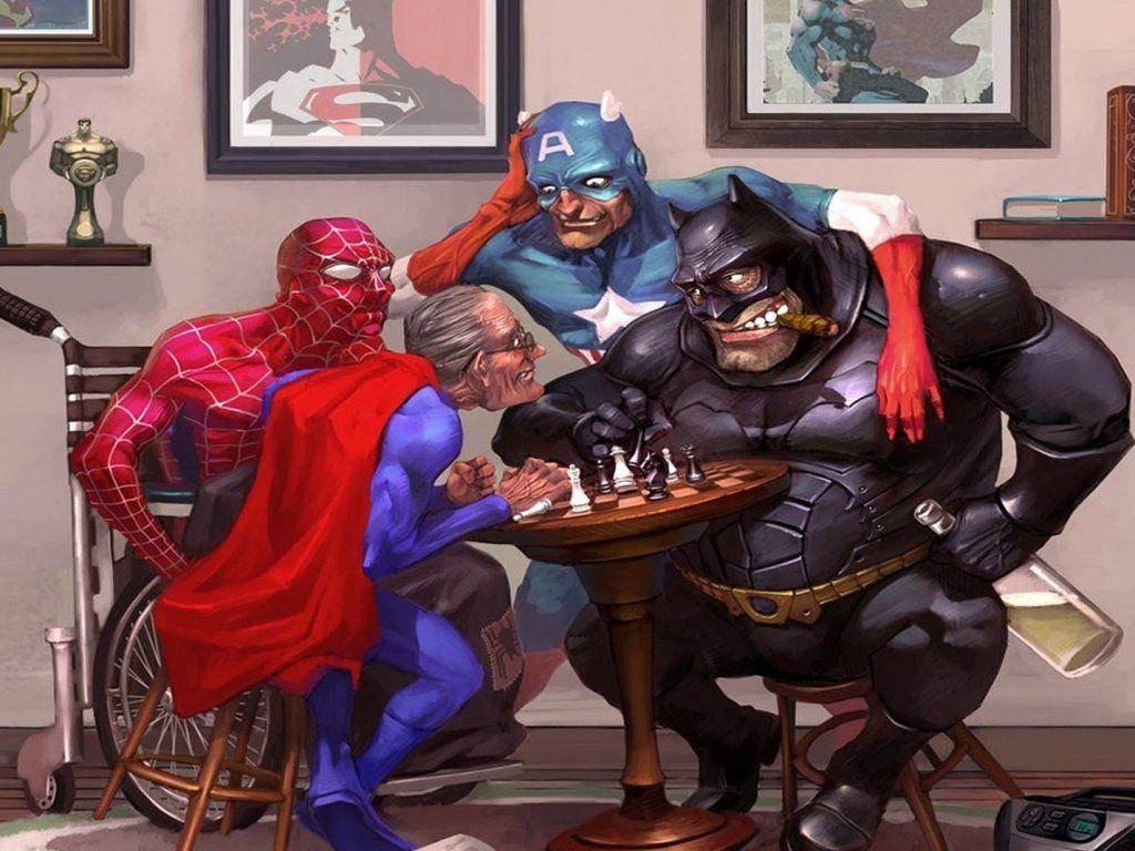 1024x768 meanwhile at the Superhero Retirement home. Batman fan art, Funny wallpaper picture, Old superheroes