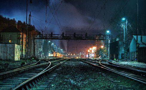 489x300 Night Lights Trains Railroad Tracks Vehicles Railroads Wallpaper