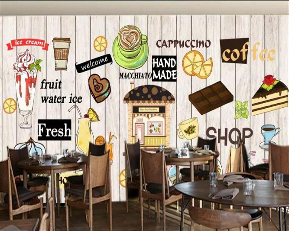 1000x800 beibehang Custom murals 3D wallpaper wood shading hand painted dessert background wall restaurant coffee shop mural 3D wallpaper. coffee background. restaurants coffeecustom 3D