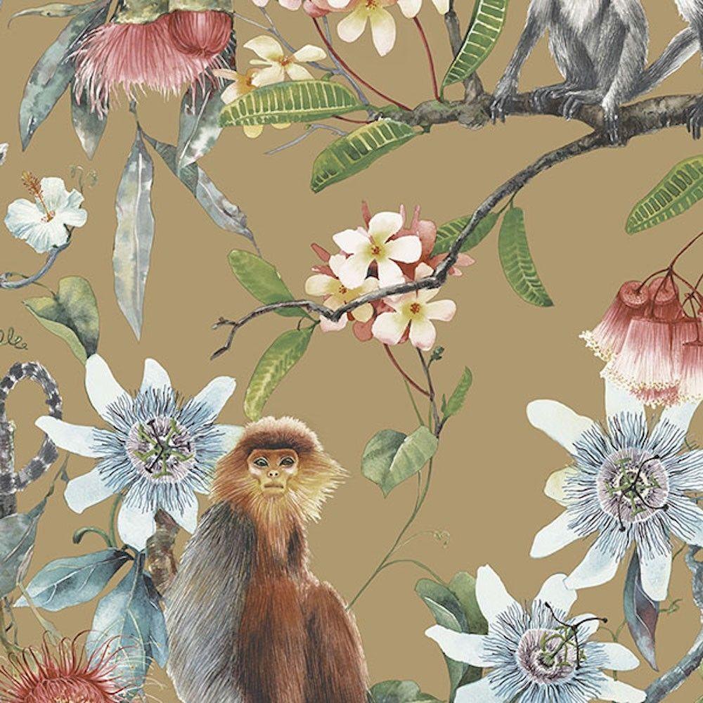 1000x1000 G67958 Textures Wallpaper By Patton Tropical Floral With Monkeys