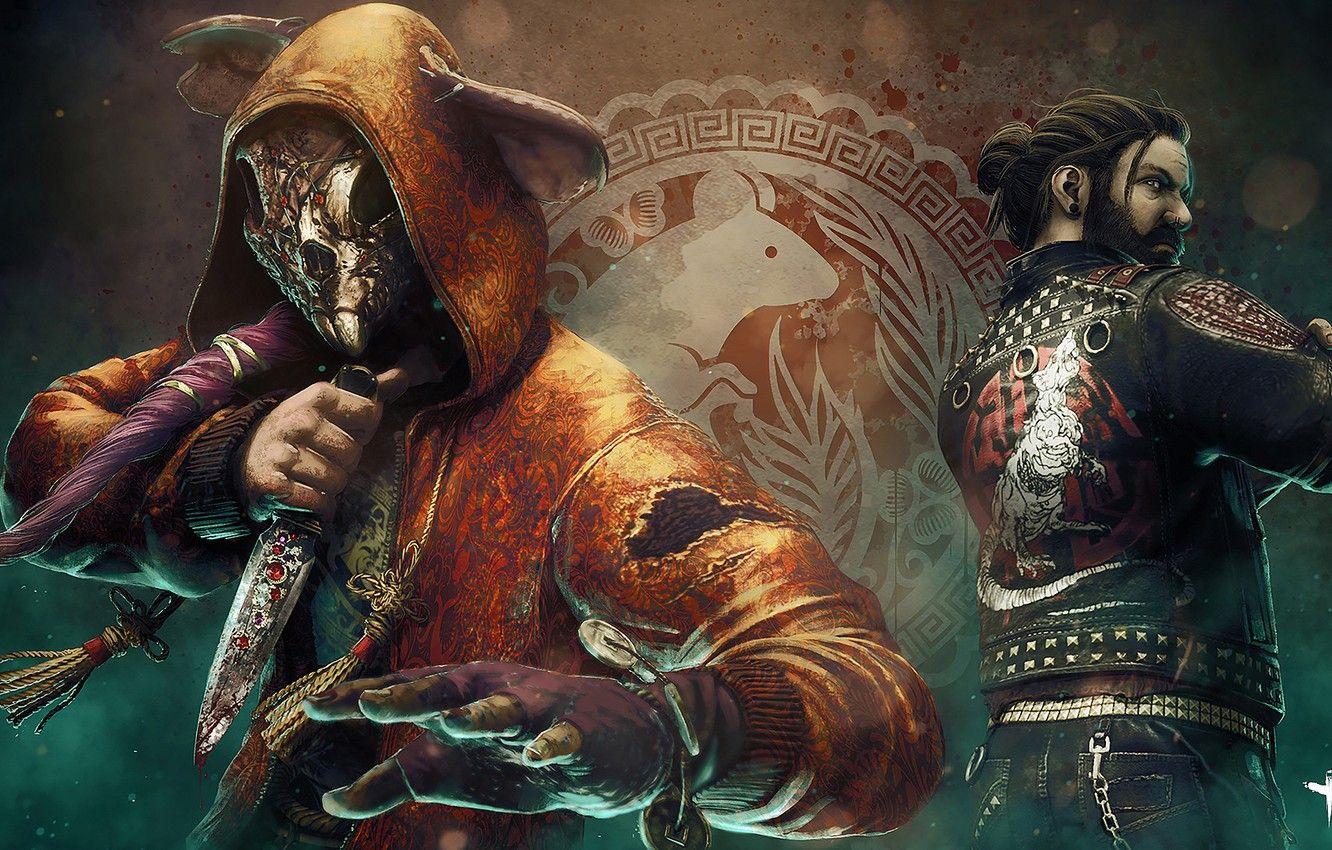 1332x850 Wallpaper blood, skull, man, mask, jacket, knife, hood, guy, Dead by Daylight image for desktop, section игры