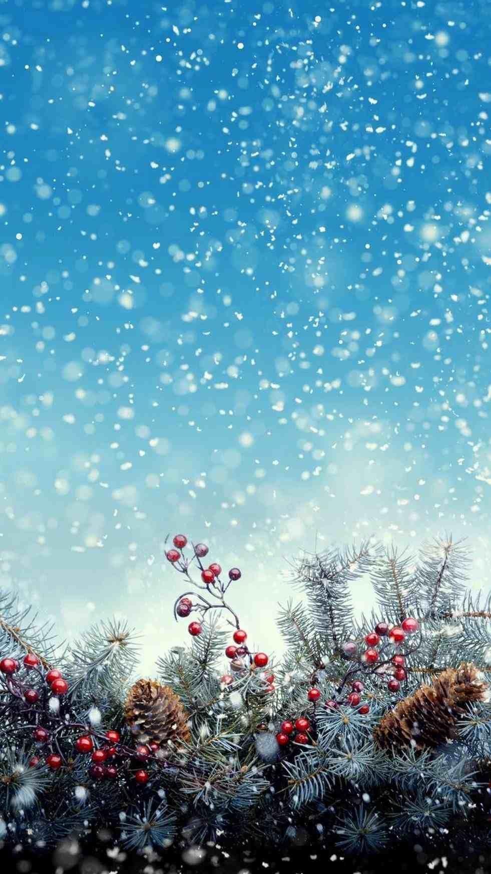 981x1744 Snow Christmas Lights Wallpaper Phone