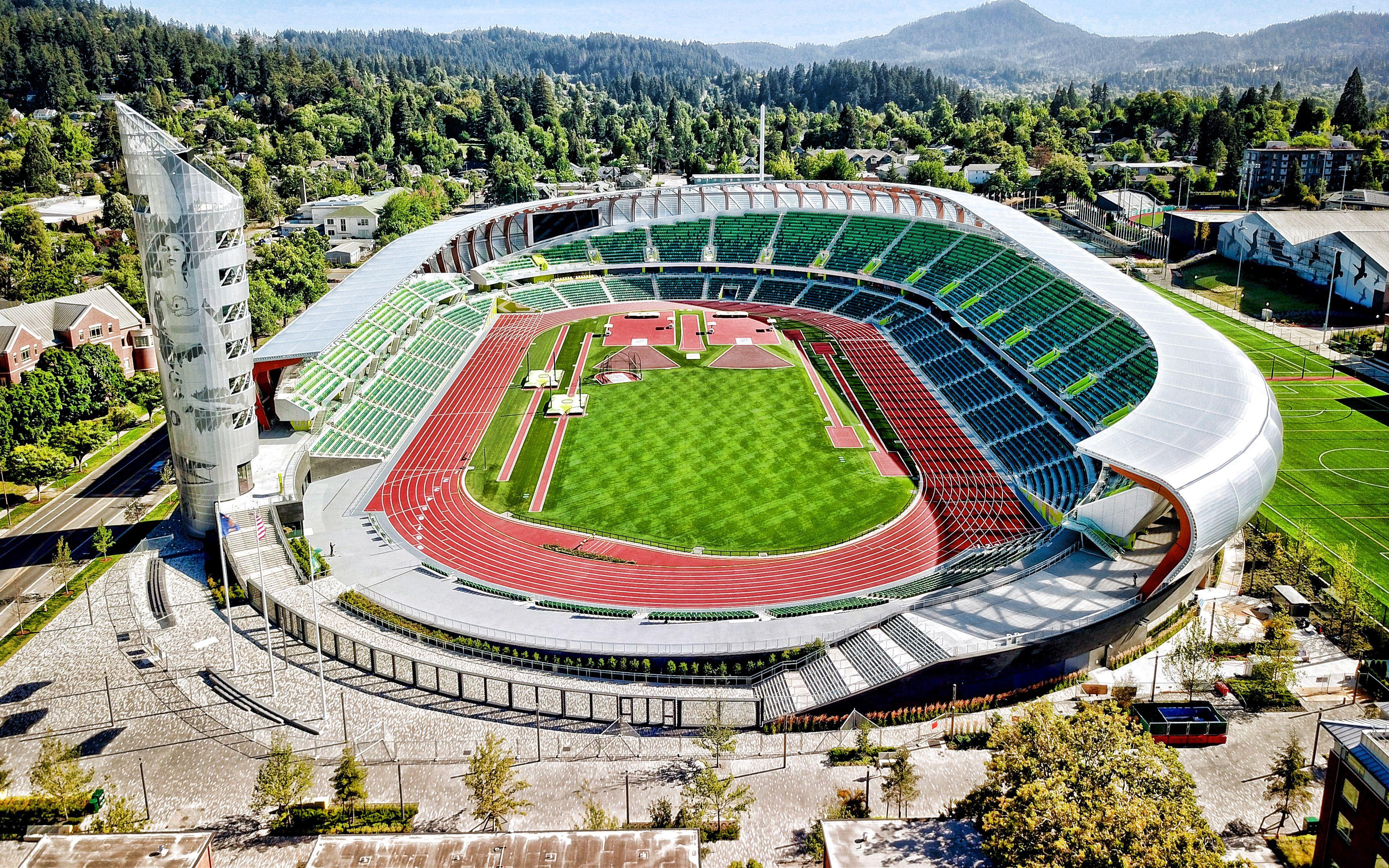 3840x2400 Download wallpaper Hayward Field, University of Oregon, multifunctional stadium, Oregon Ducks Stadium, Eugene, Oregon, USA, Oregon Ducks for desktop with resolution 3840x2400. High Quality HD picture wallpaper