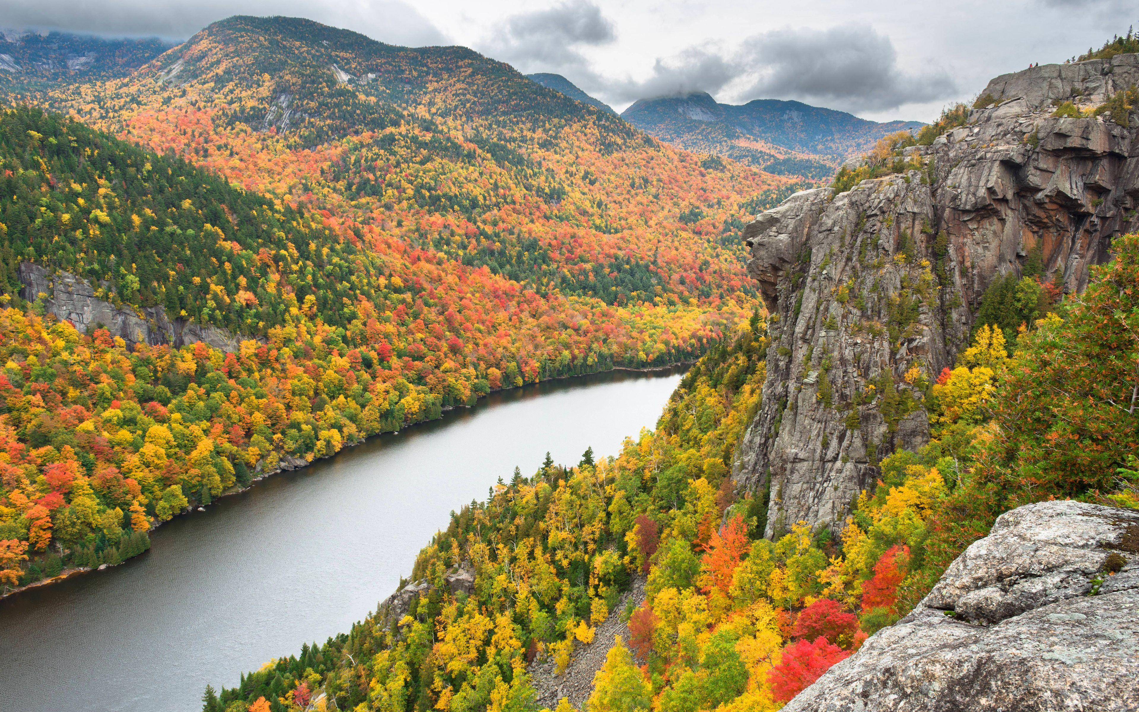 3840x2400 Download wallpaper Adirondack Mountains, 4k, autumn, forest, USA, american landmarks, America for desktop with resolution 3840x2400. High Quality HD picture wallpaper