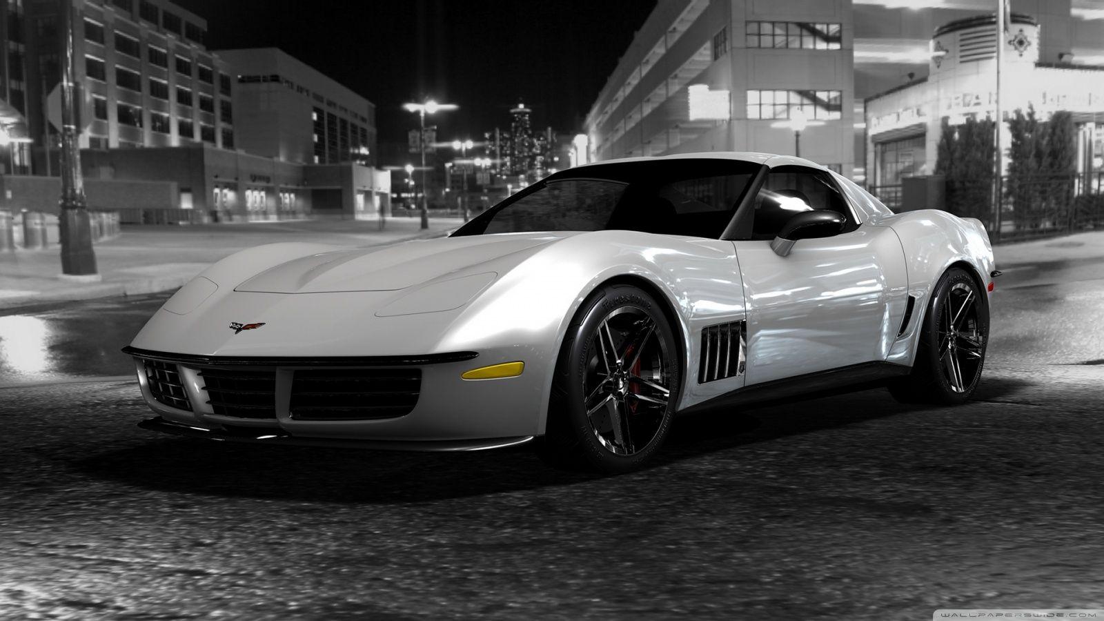 1600x900 New Corvette Stingray White Wallpaper