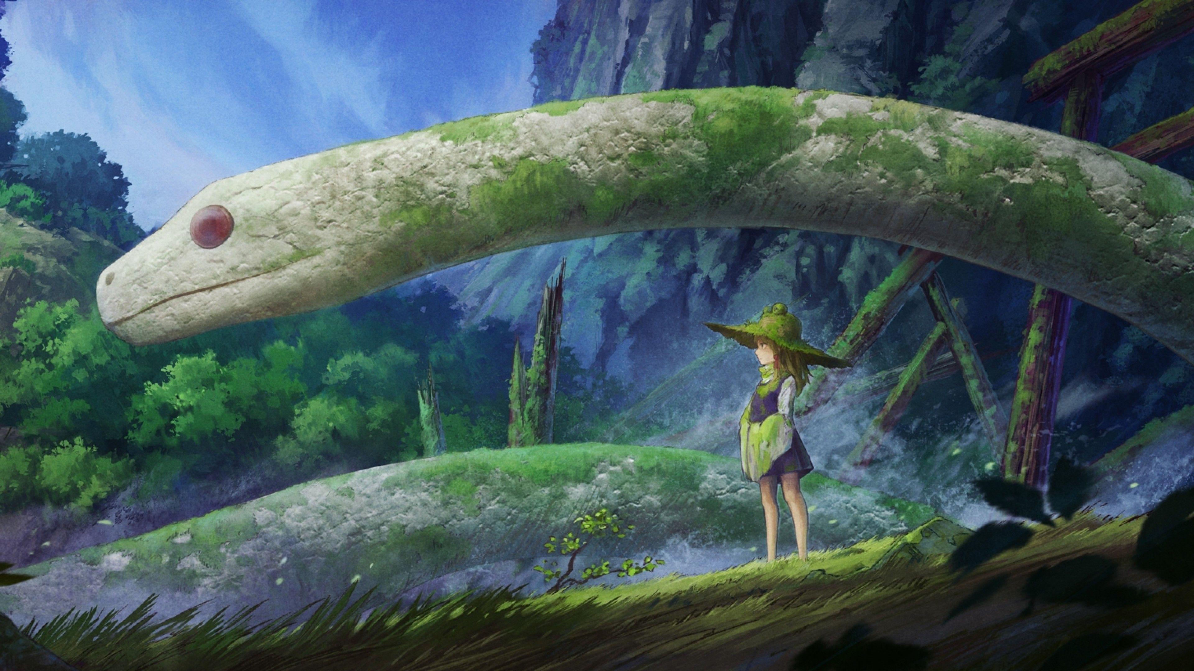 3840x2160 Download 3840x2160 Touhou, Moriya Suwako, Snake, Cave, Forest, Mountain Wallpaper for UHD TV