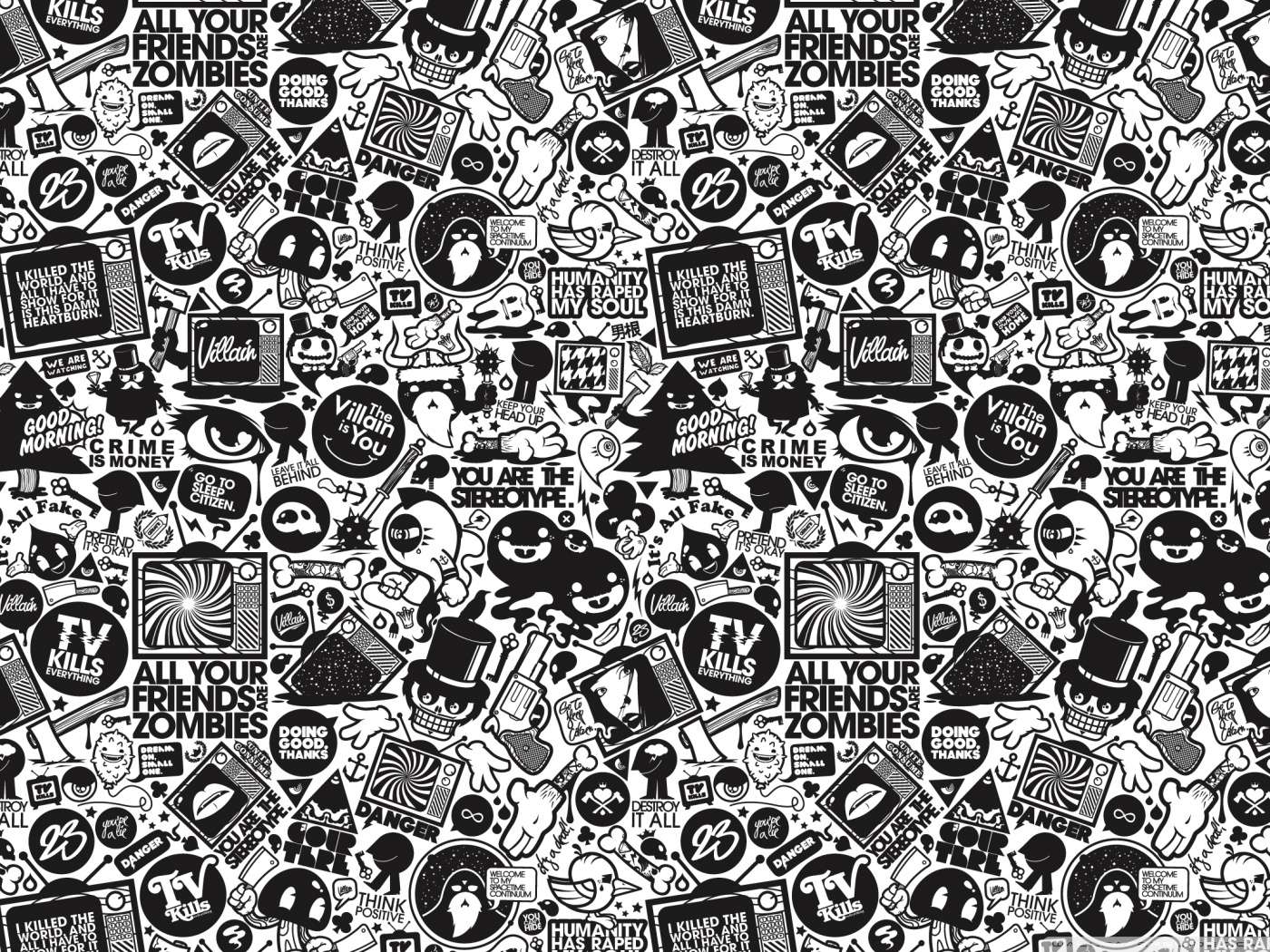 1400x1050 Black And White Wallpaper Cartoon