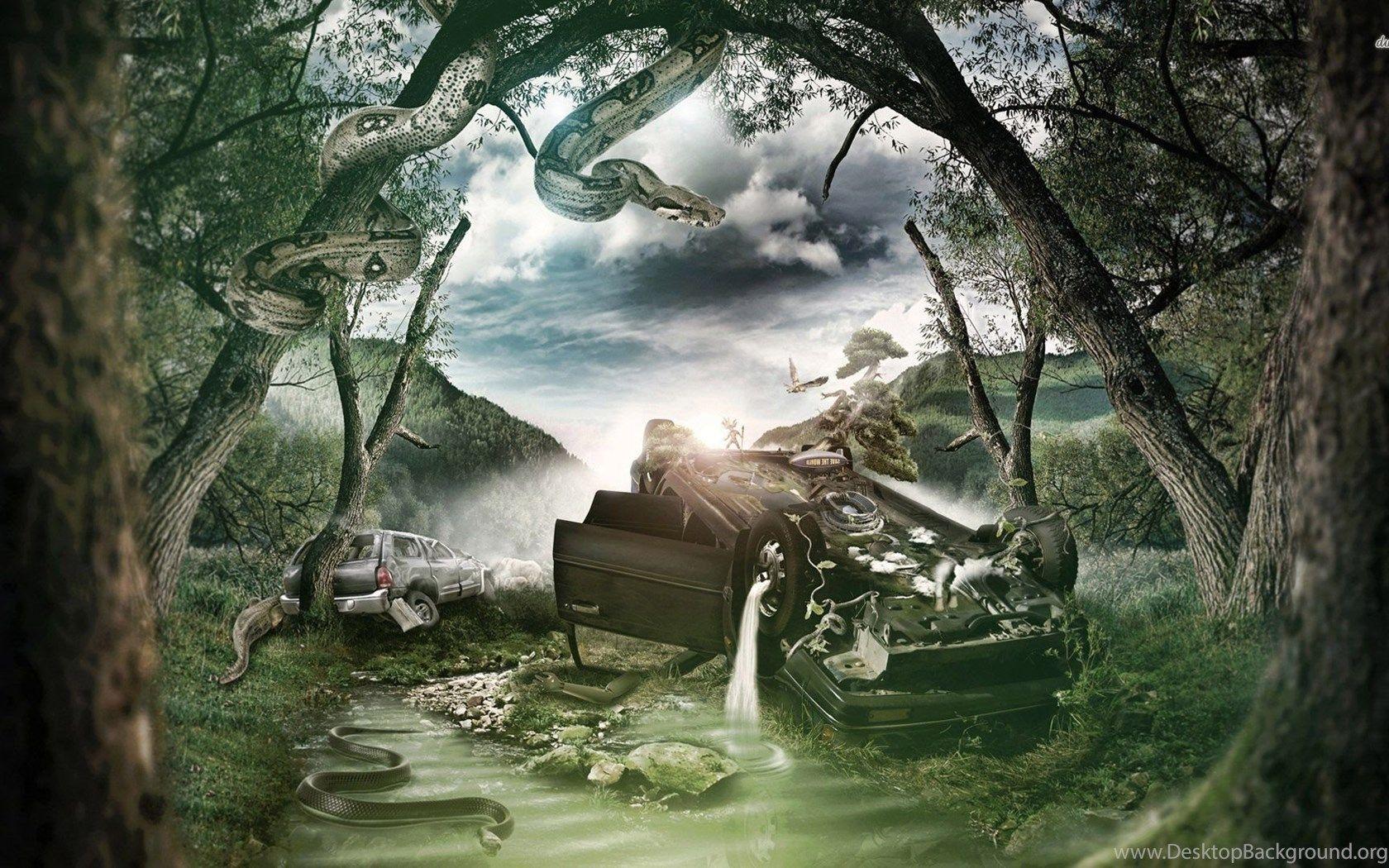 1680x1050 Car Crash, Forest, Snake, Mountain, Water, Fantasy, 1920x1080 HD. Desktop Background
