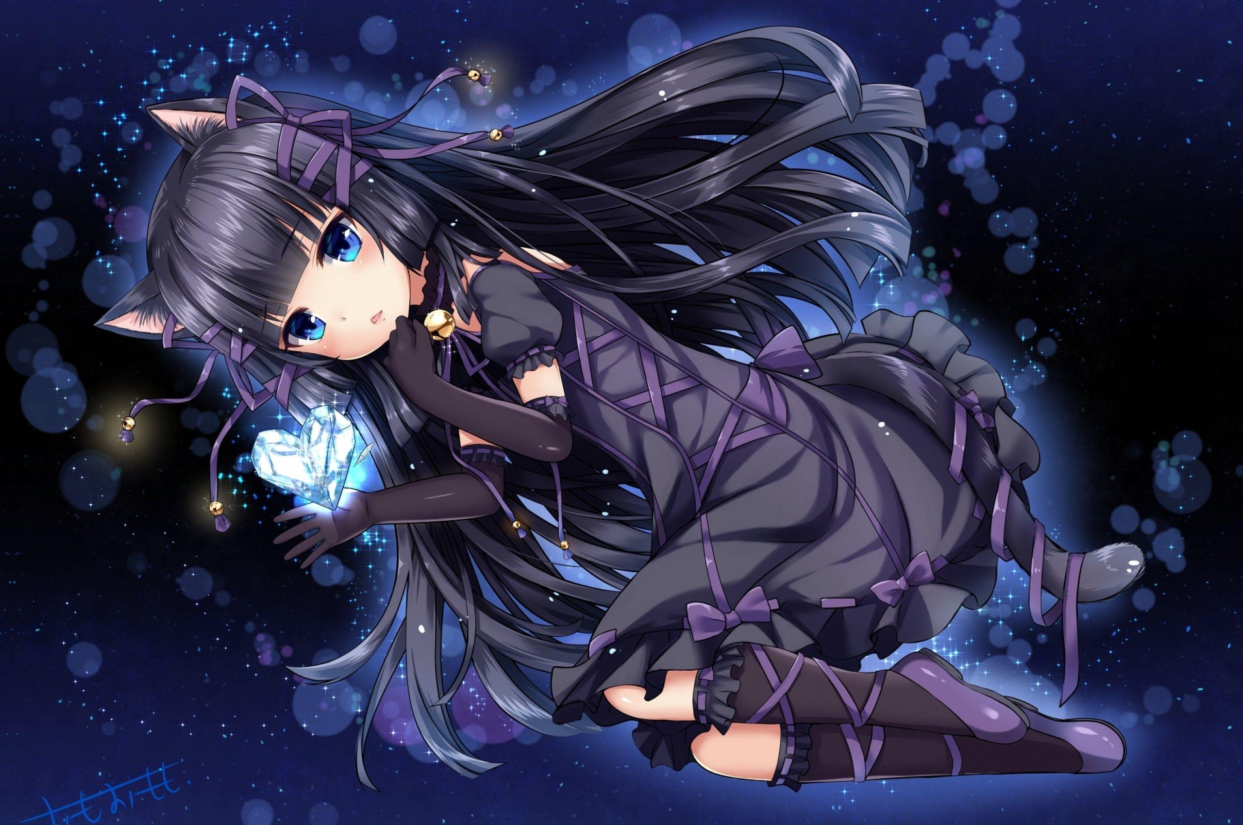 2560x1700 Download 2560x1700 Anime Cat Girl, Lolita, Black Hair, Cute, Gloves Wallpaper for Chromebook Pixel