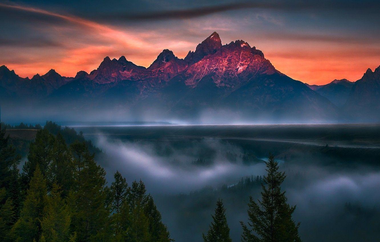 1332x850 Wallpaper Clouds, Sky, Blue, Sun, Water, Snake, Mountains, Summer, River, Travel, Fog, Trees, National Park, Grand Teton, Overlook image for desktop, section пейзажи